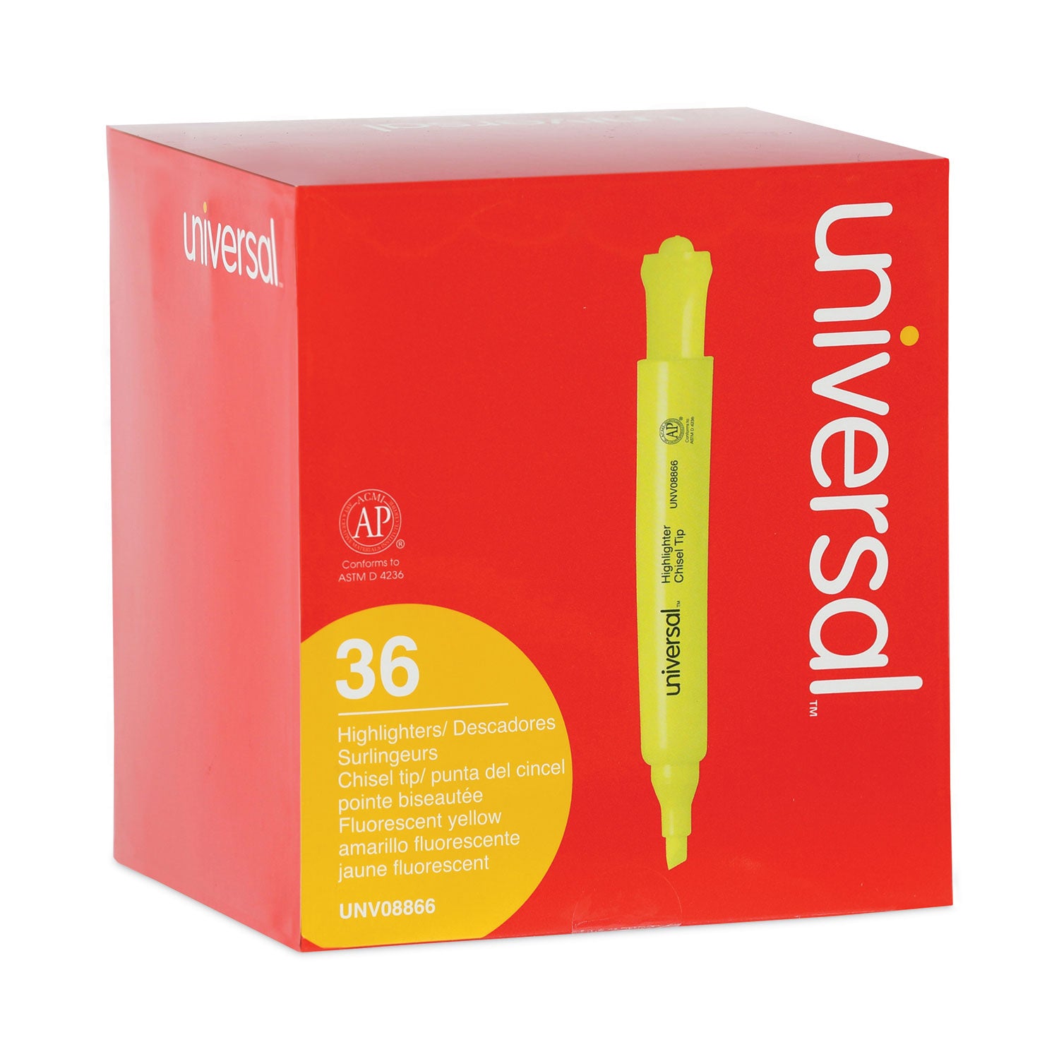 desk-highlighter-value-pack-fluorescent-yellow-ink-chisel-tip-yellow-barrel-36-pack_unv08866 - 2