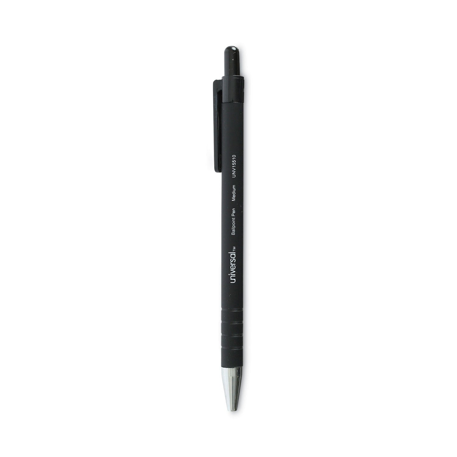Ballpoint Pen, Retractable, Medium 1 mm, Black Ink, Black Barrel, Dozen -