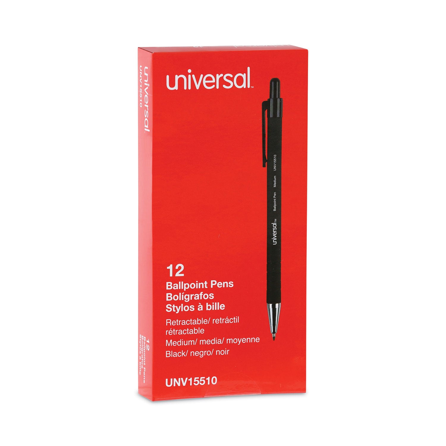 Ballpoint Pen, Retractable, Medium 1 mm, Black Ink, Black Barrel, Dozen -