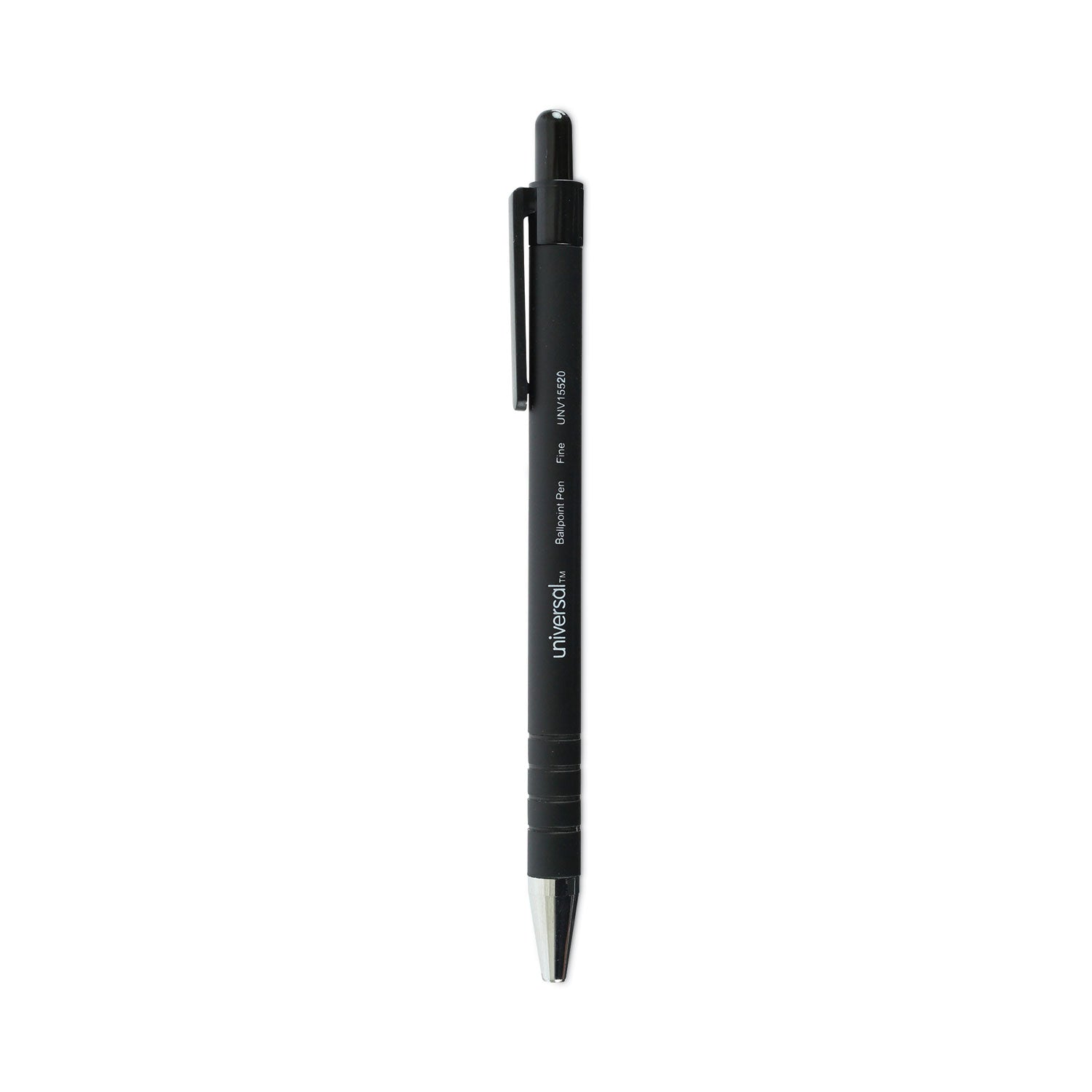 Ballpoint Pen, Retractable, Fine 0.7 mm, Black Ink, Black Barrel, Dozen -