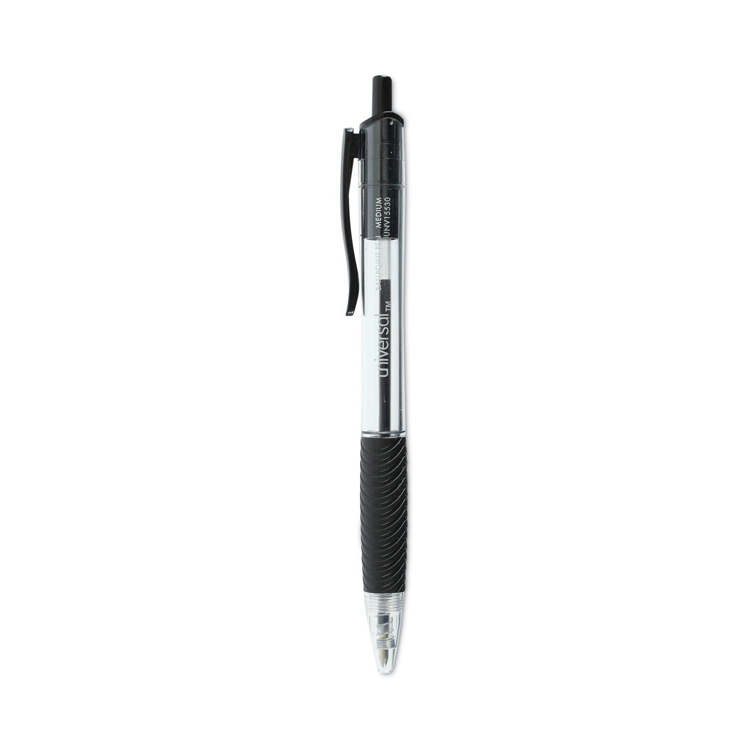 Comfort Grip Ballpoint Pen, Retractable, Medium 1 mm, Black Ink, Clear/Black Barrel, Dozen -