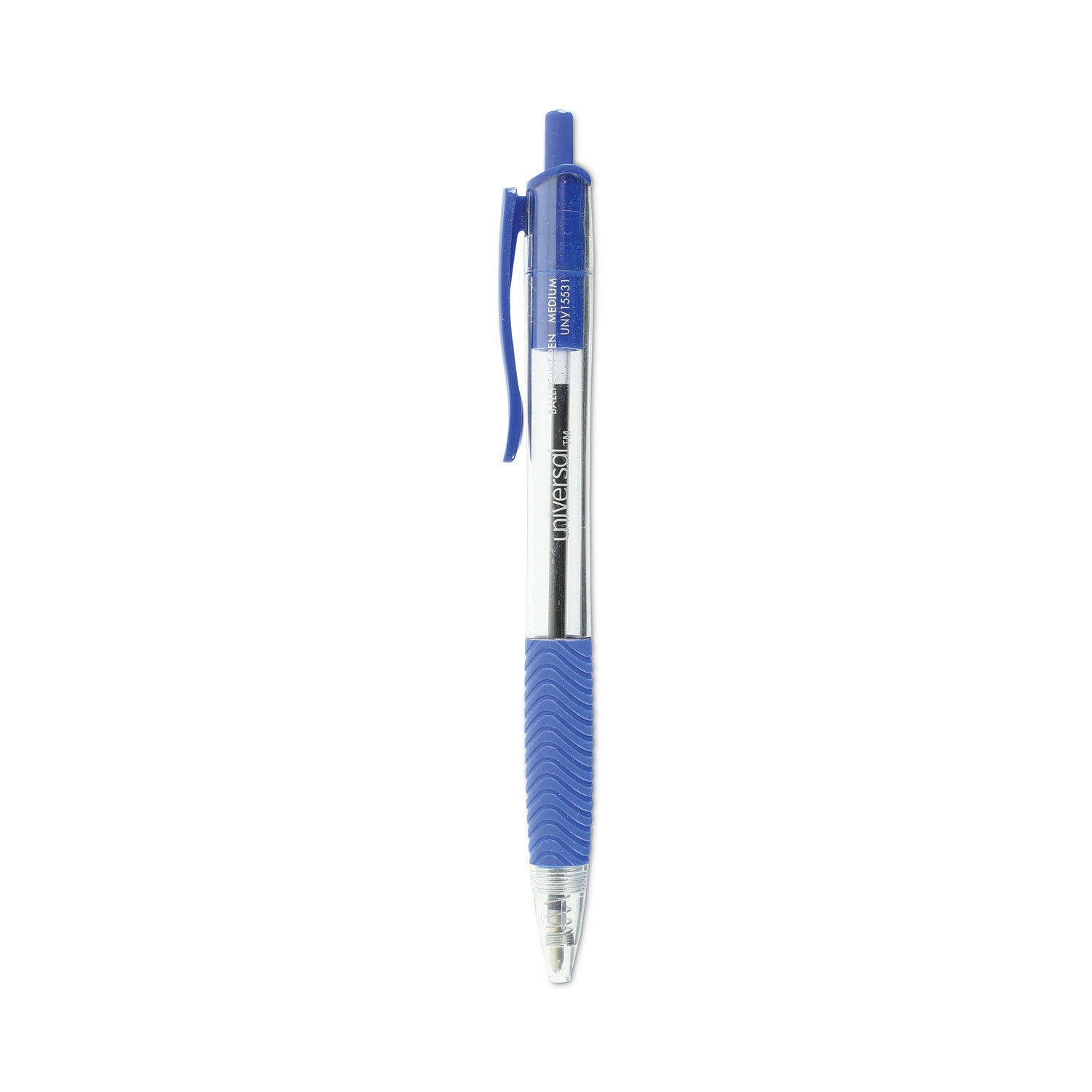 Comfort Grip Ballpoint Pen, Retractable, Medium 1 mm, Blue Ink, Clear/Blue Barrel, Dozen -