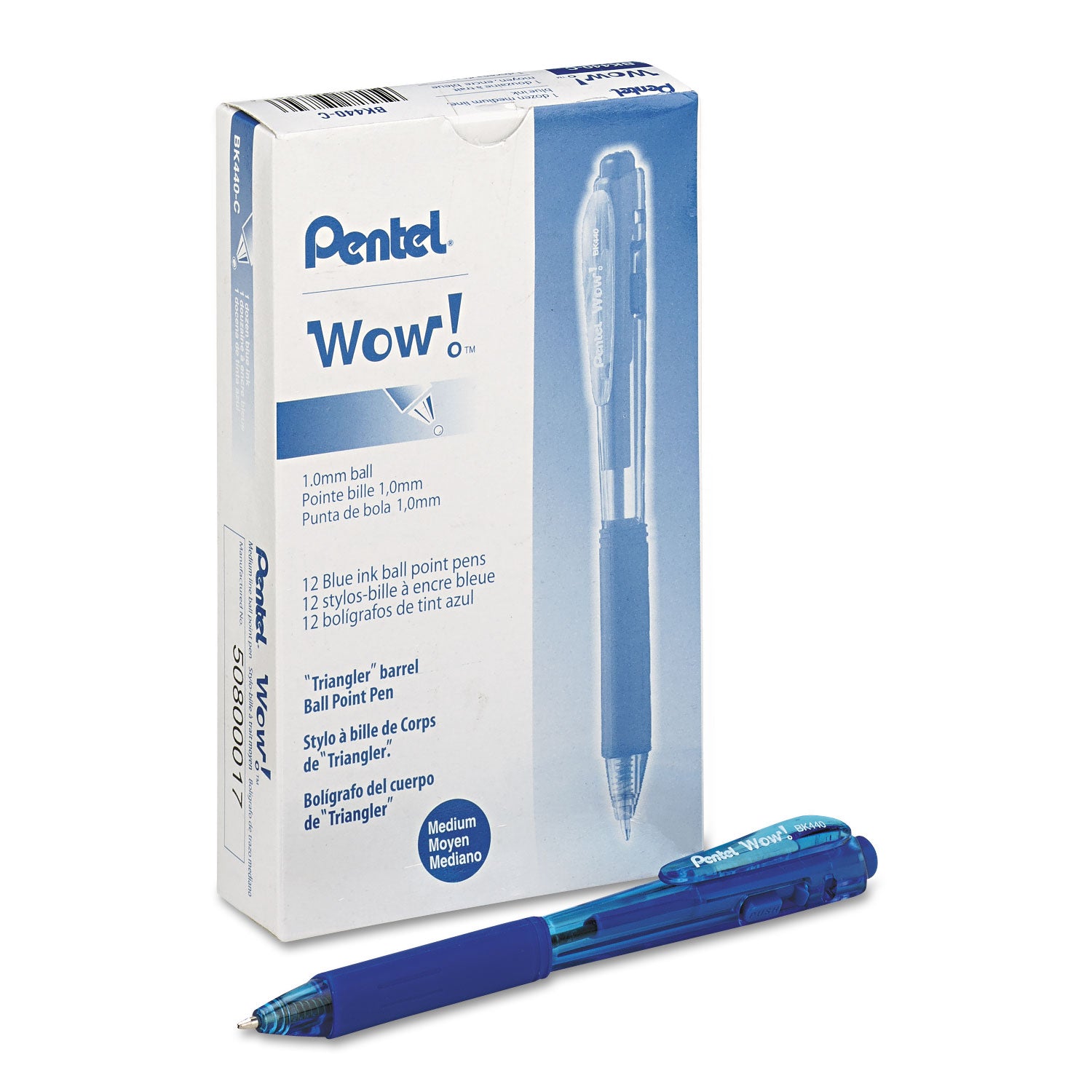 WOW! Ballpoint Pen, Retractable, Medium 1 mm, Blue Ink, Translucent Blue/Blue Barrel, Dozen -