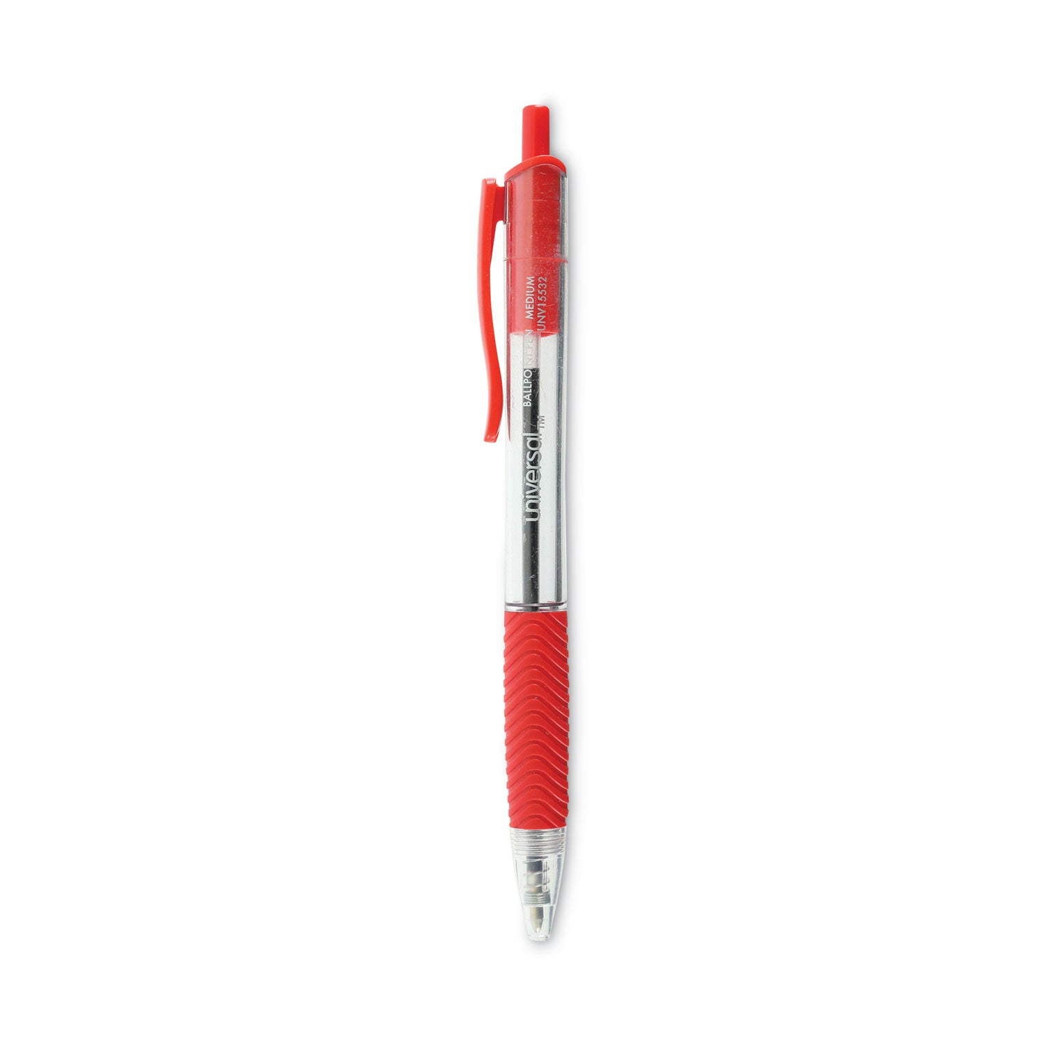 Comfort Grip Ballpoint Pen, Retractable, Medium 1 mm, Red Ink, Clear/Red Barrel, Dozen -
