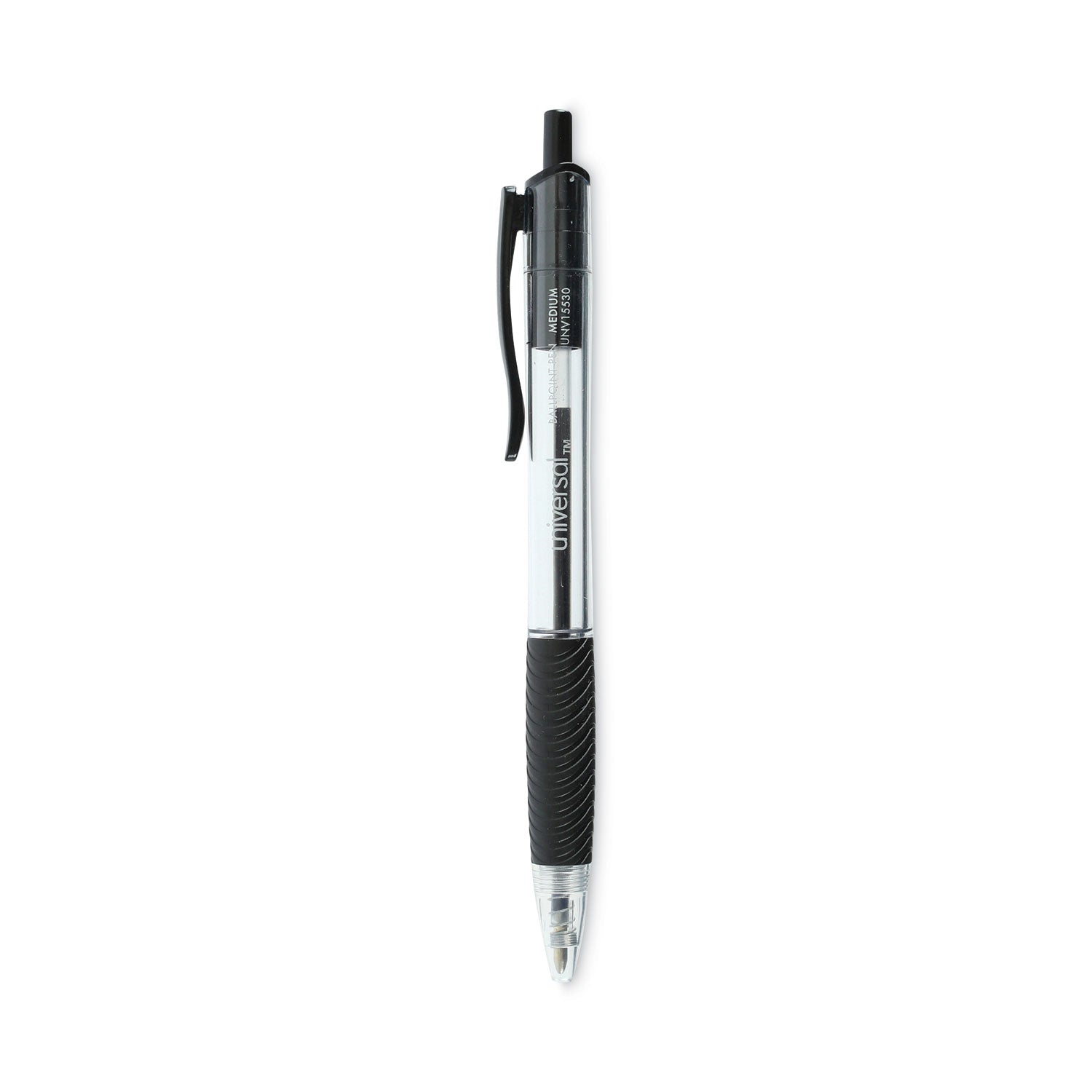 comfort-grip-ballpoint-pen-retractable-medium-1-mm-black-ink-clear-black-barrel-48-pack_unv15533 - 1