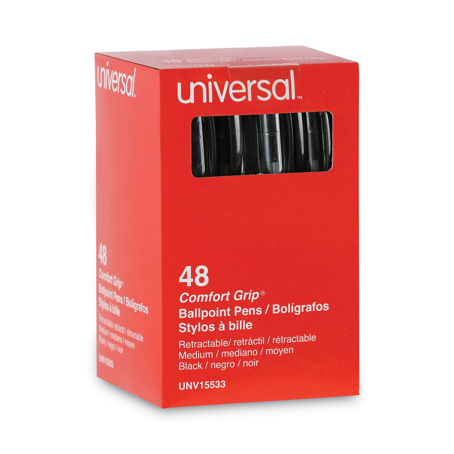 comfort-grip-ballpoint-pen-retractable-medium-1-mm-black-ink-clear-black-barrel-48-pack_unv15533 - 2