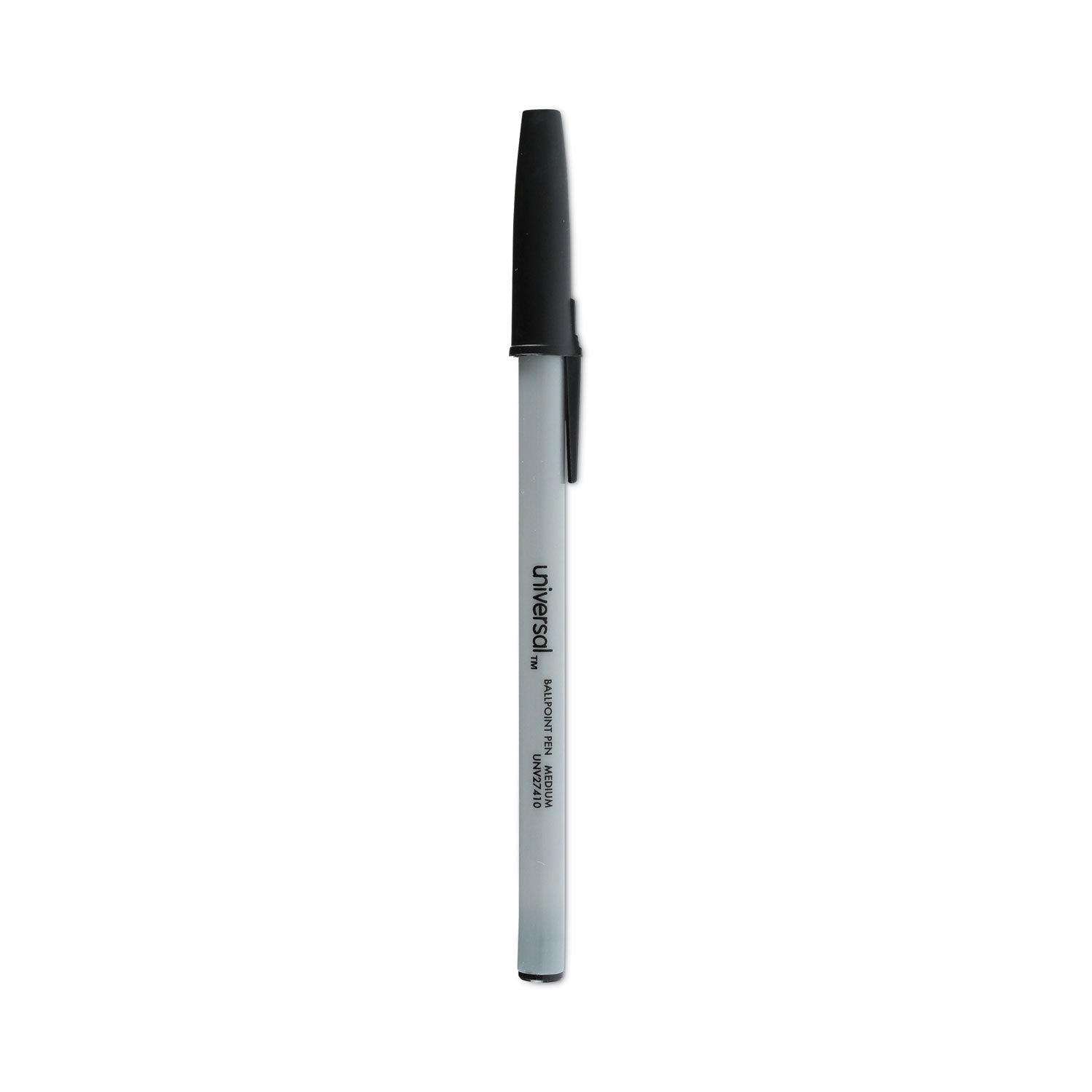 Ballpoint Pen, Stick, Medium 1 mm, Black Ink, Gray/Black Barrel, Dozen -