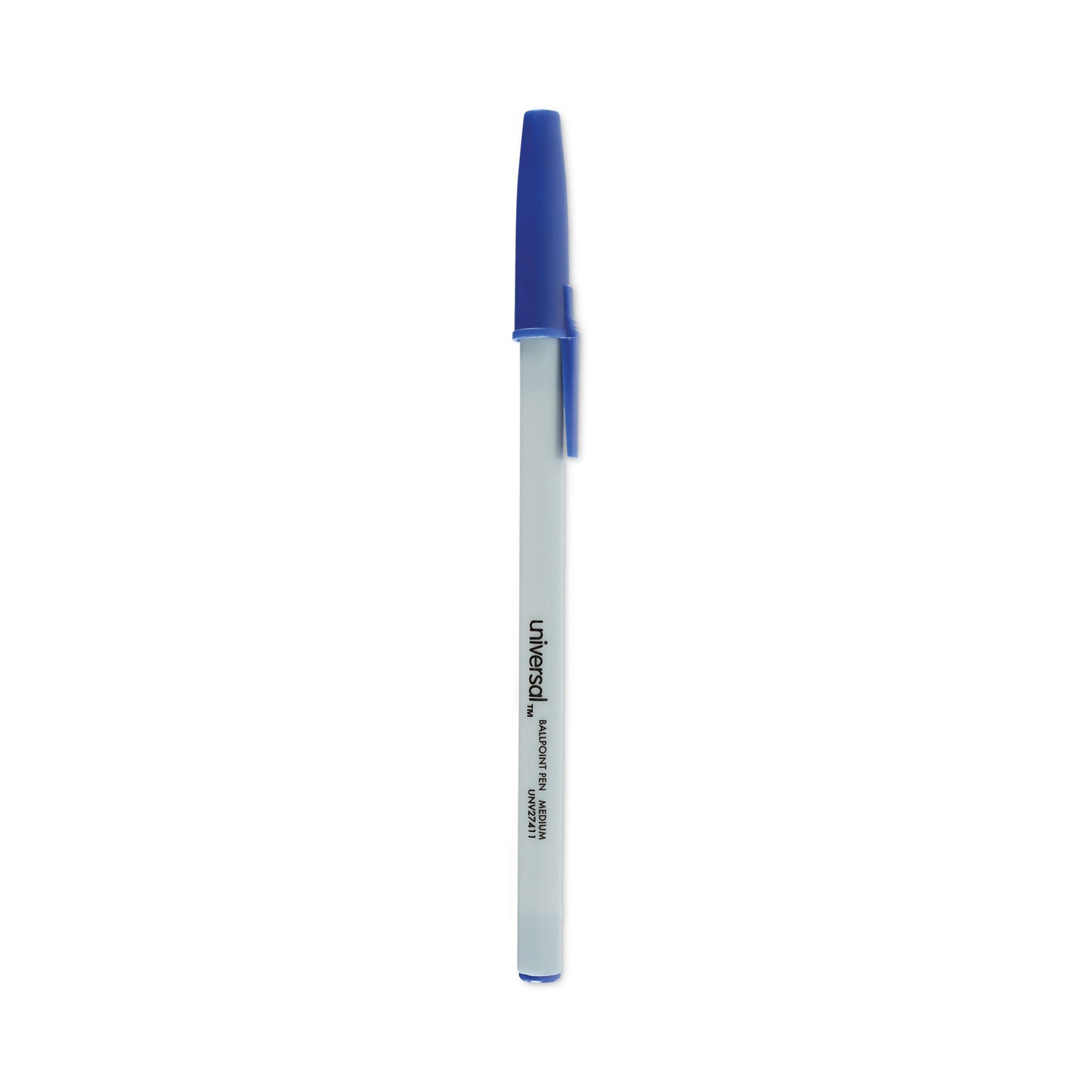 Ballpoint Pen, Stick, Medium 1 mm, Blue Ink, Gray/Blue Barrel, Dozen -
