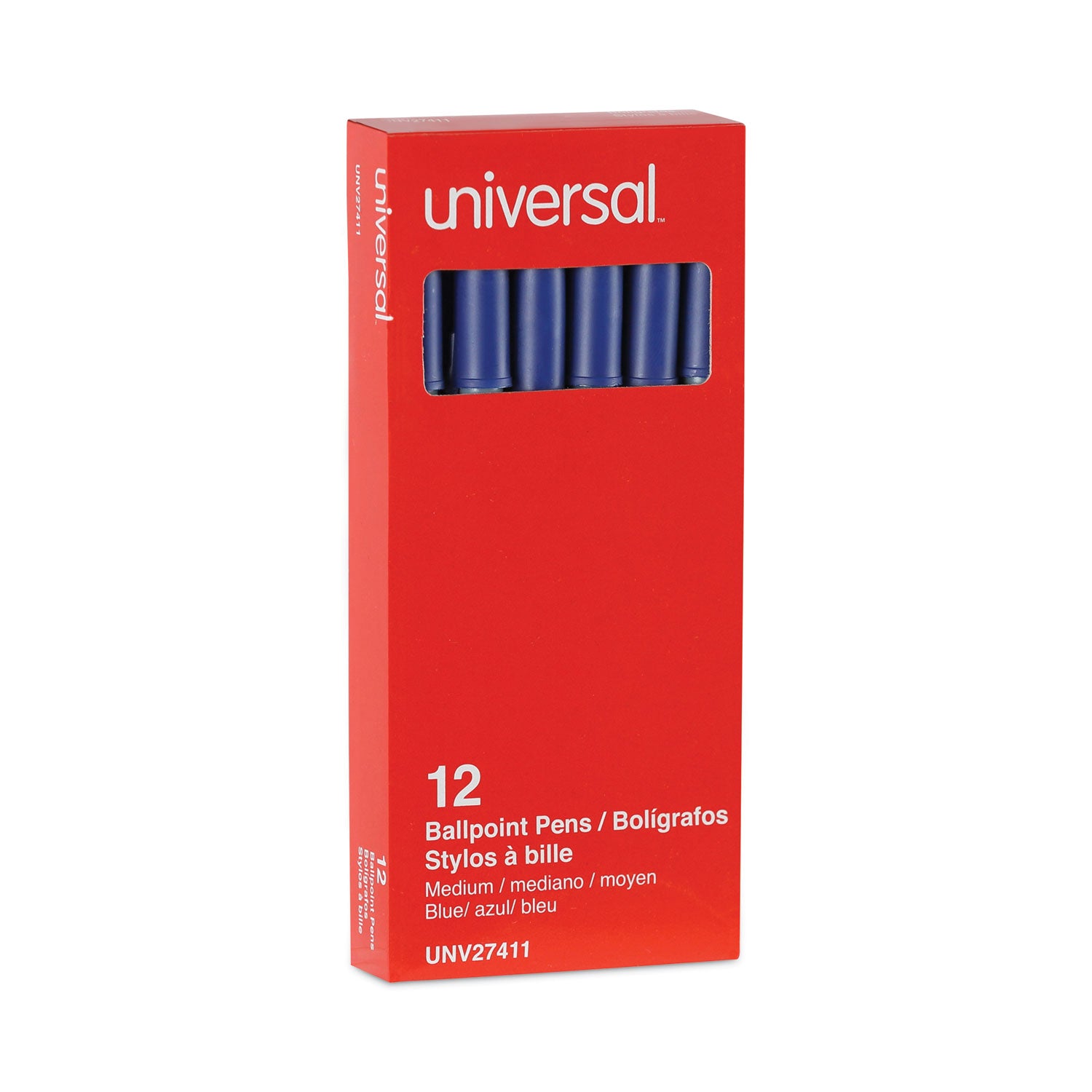 Ballpoint Pen, Stick, Medium 1 mm, Blue Ink, Gray/Blue Barrel, Dozen -