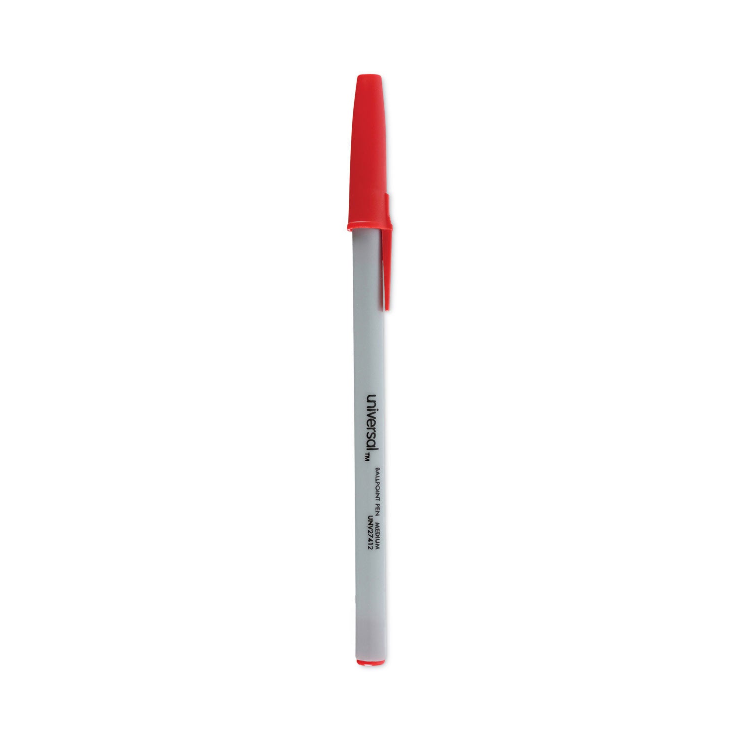 Ballpoint Pen, Stick, Medium 1 mm, Red Ink, Gray/Red Barrel, Dozen -