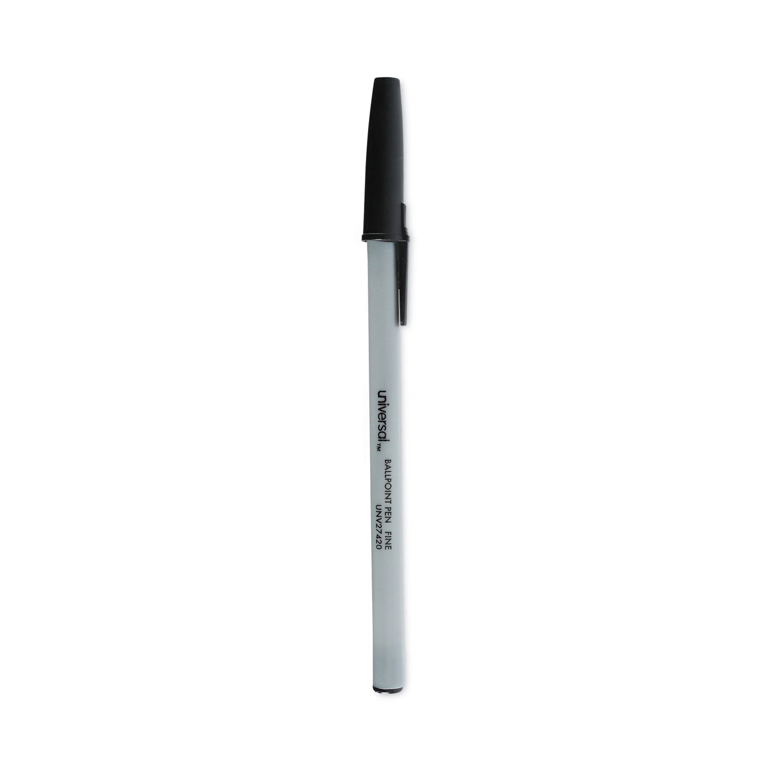 Ballpoint Pen, Stick, Fine 0.7 mm, Black Ink, Gray/Black Barrel, Dozen -