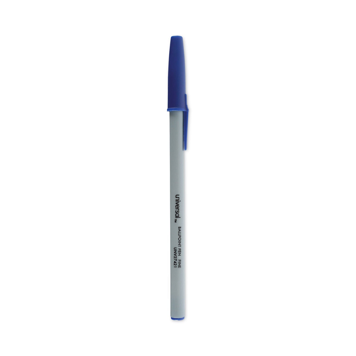 Ballpoint Pen, Stick, Fine 0.7 mm, Blue Ink, Gray/Blue Barrel, Dozen -