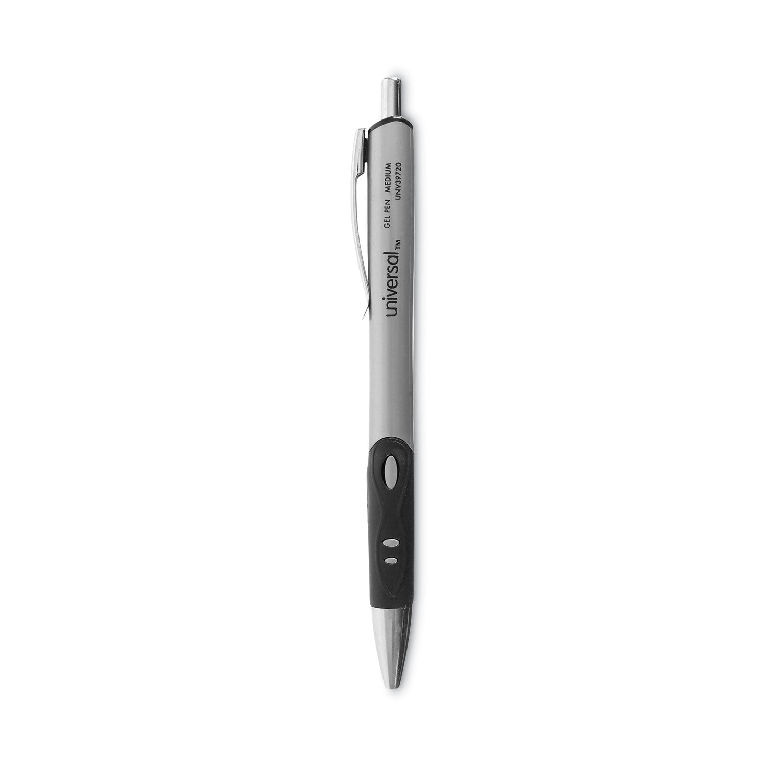 comfort-grip-gel-pen-retractable-medium-07-mm-black-ink-gray-black-silver-barrel-dozen_unv39720 - 1