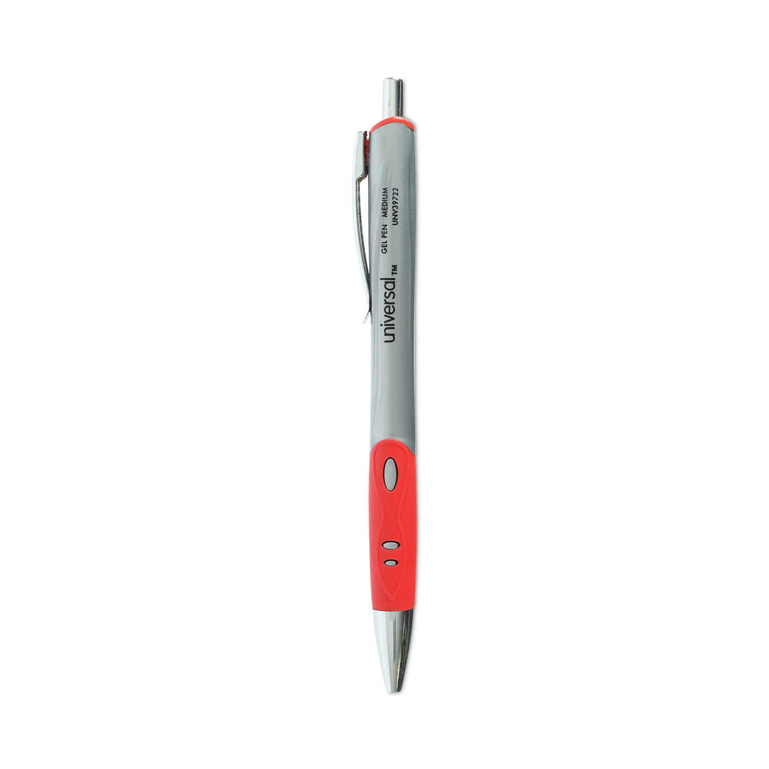 comfort-grip-gel-pen-retractable-medium-07-mm-red-ink-gray-red-silver-barrel-dozen_unv39722 - 1
