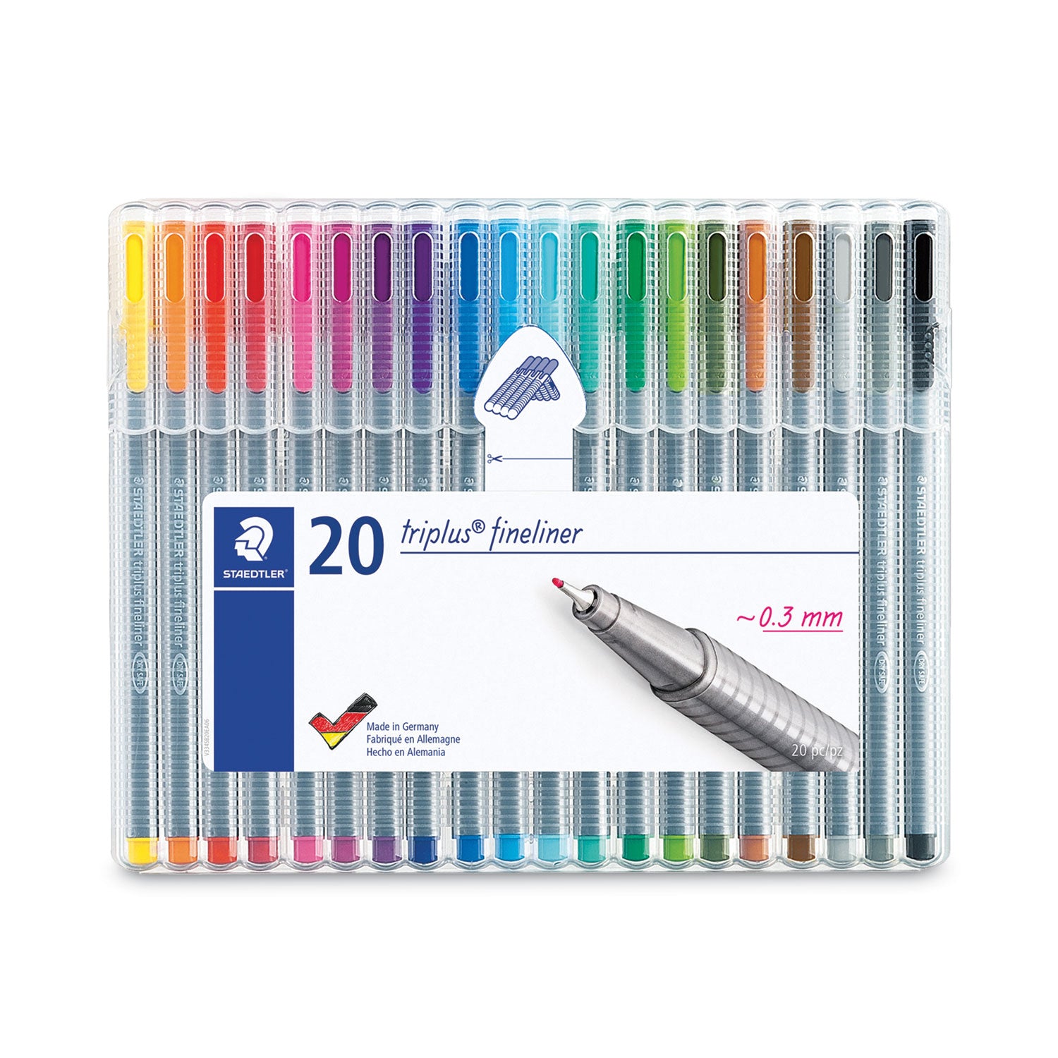 Triplus Fineliner Porous Point Pen, Stick, Extra-Fine 0.3 mm, Assorted Ink and Barrel Colors, 20/Pack -