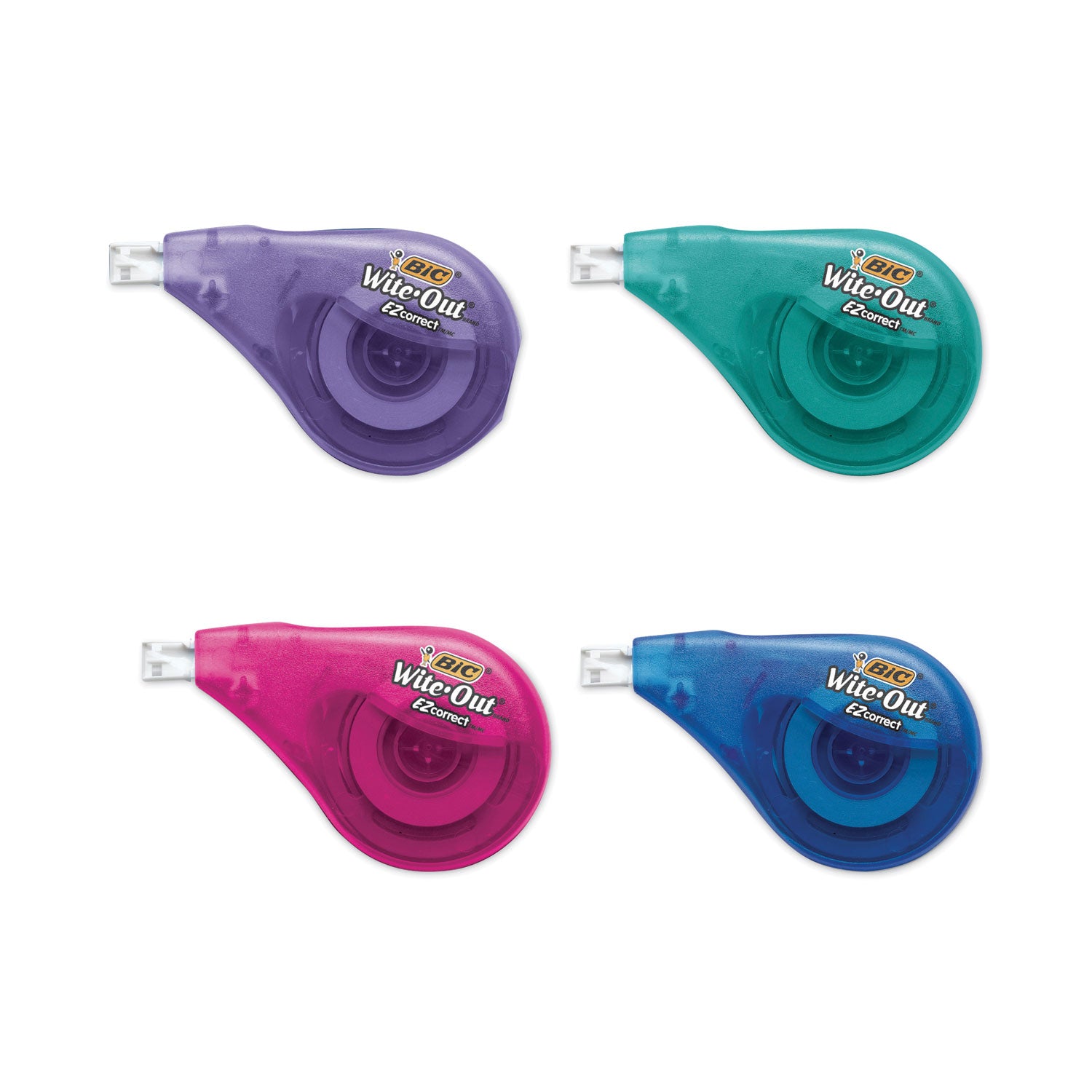 Wite-Out EZ Correct Correction Tape, Non-Refillable, Randomly Assorted Applicator Colors, 0.17" x 400", 4/Pack -