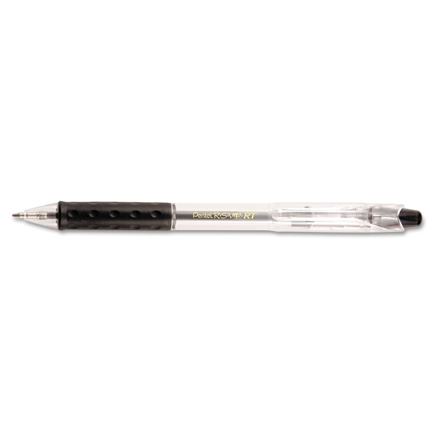 R.S.V.P. RT Ballpoint Pen, Retractable, Medium 1 mm, Black Ink, Clear Barrel, Dozen -