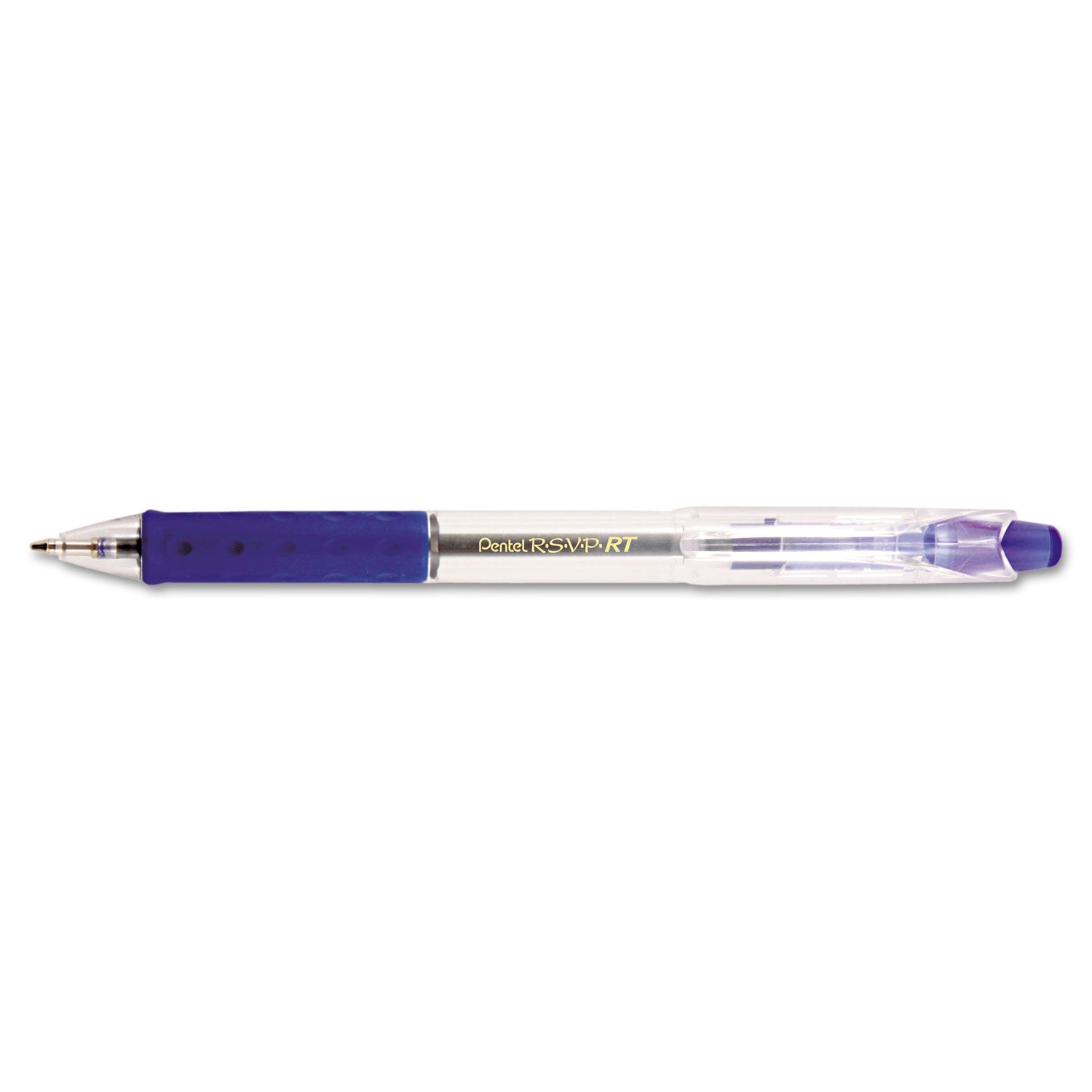 R.S.V.P. RT Ballpoint Pen, Retractable, Medium 1 mm, Blue Ink, Clear Barrel, Dozen -