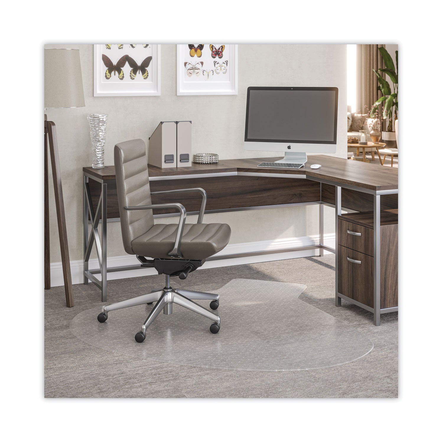 supermat-frequent-use-chair-mat-medium-pile-carpet-60-x-66-l-shape-clear_defcm14002k - 1