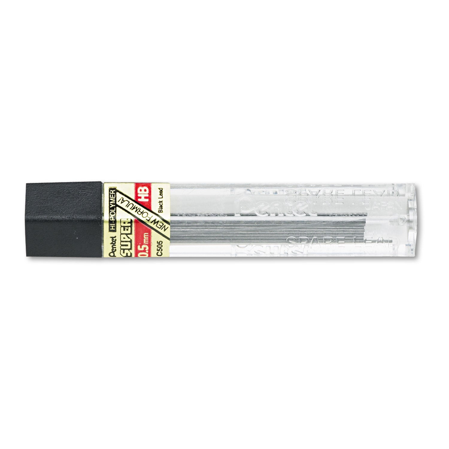 Super Hi-Polymer Lead Refills, 0.5 mm, HB, Black, 12/Tube -