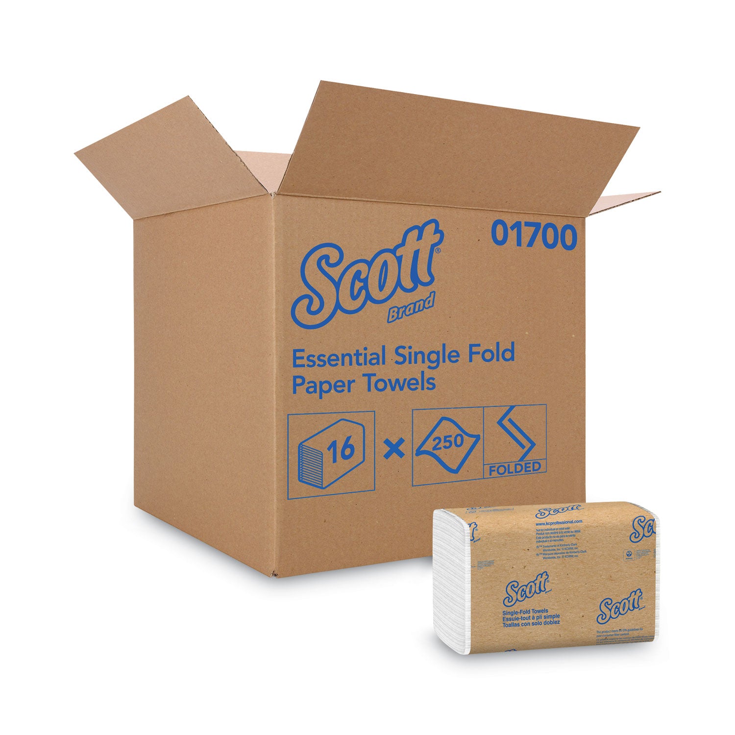 Essential Single-Fold Towels, Absorbency Pockets, 9.3 x 10.5, 250/Pack, 16 Packs/Carton -