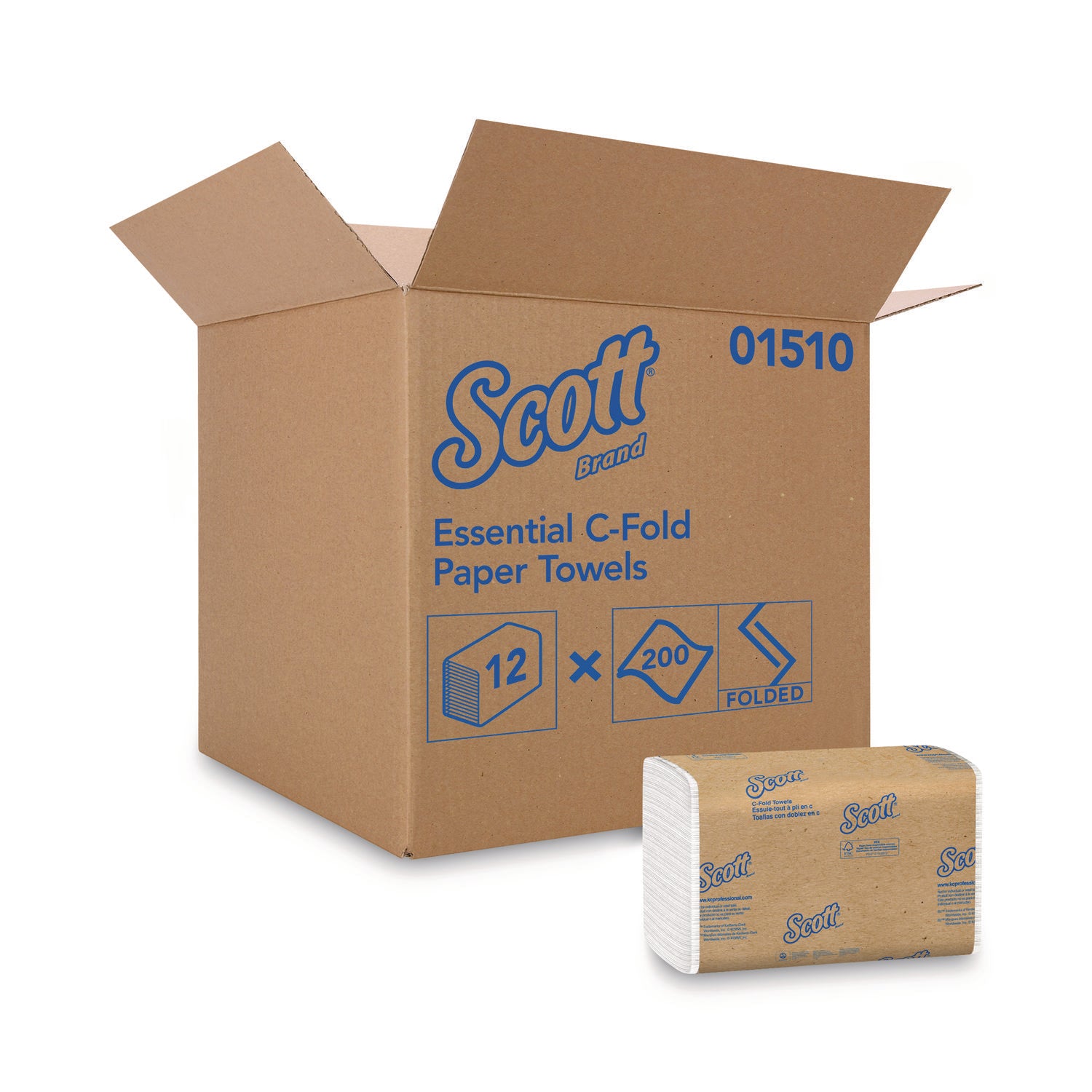 Essential C-Fold Towels for Business, Absorbency Pockets, 1-Ply, 10.13 x 13.15, White, 200/Pack, 12 Packs/Carton -