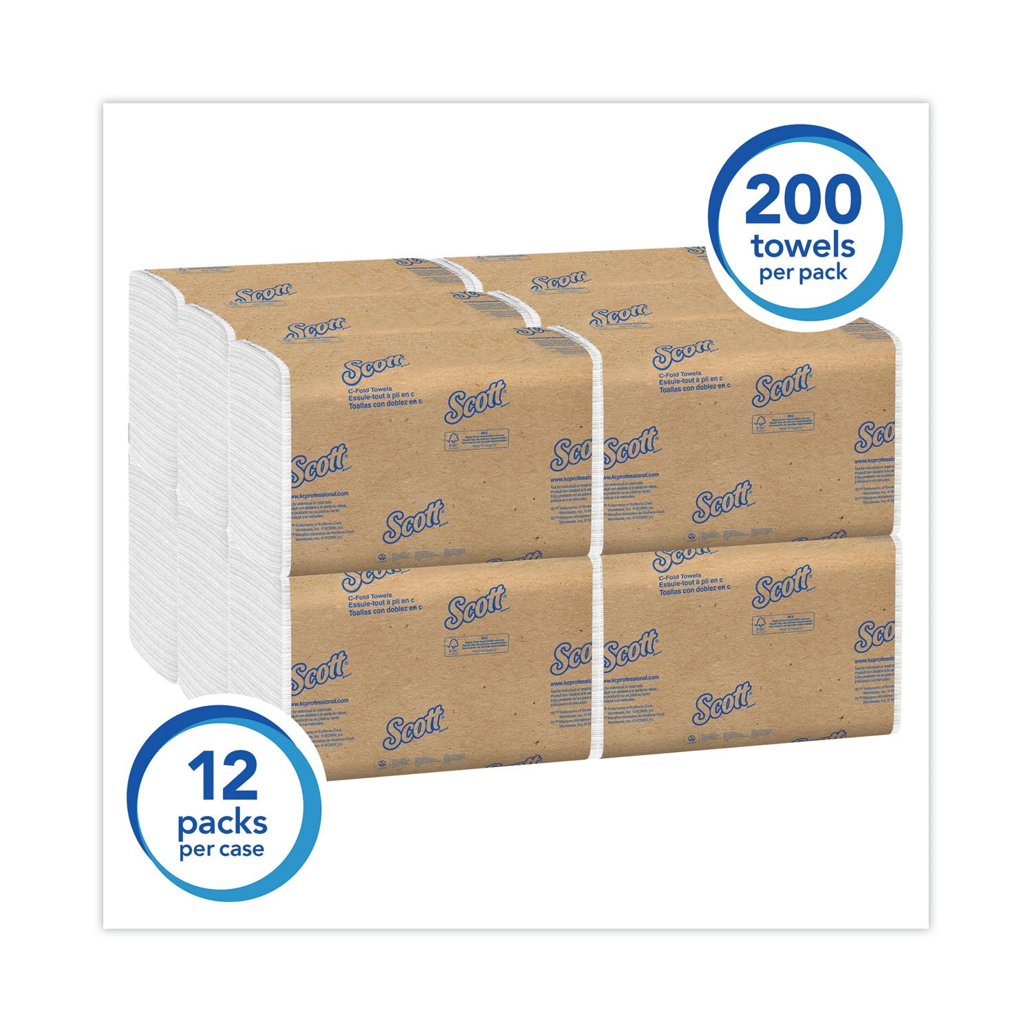Essential C-Fold Towels for Business, Absorbency Pockets, 1-Ply, 10.13 x 13.15, White, 200/Pack, 12 Packs/Carton -