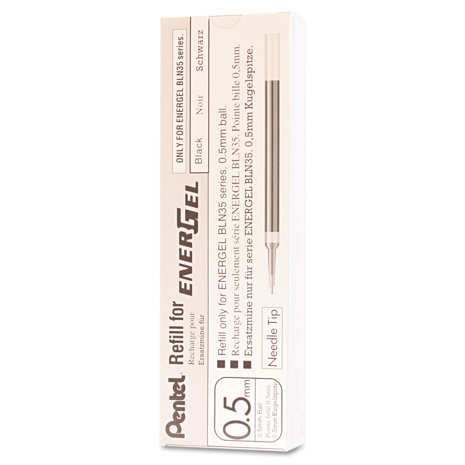 Refill for Pentel EnerGel Retractable Liquid Gel Pens, Fine Needle Tip, Black Ink -