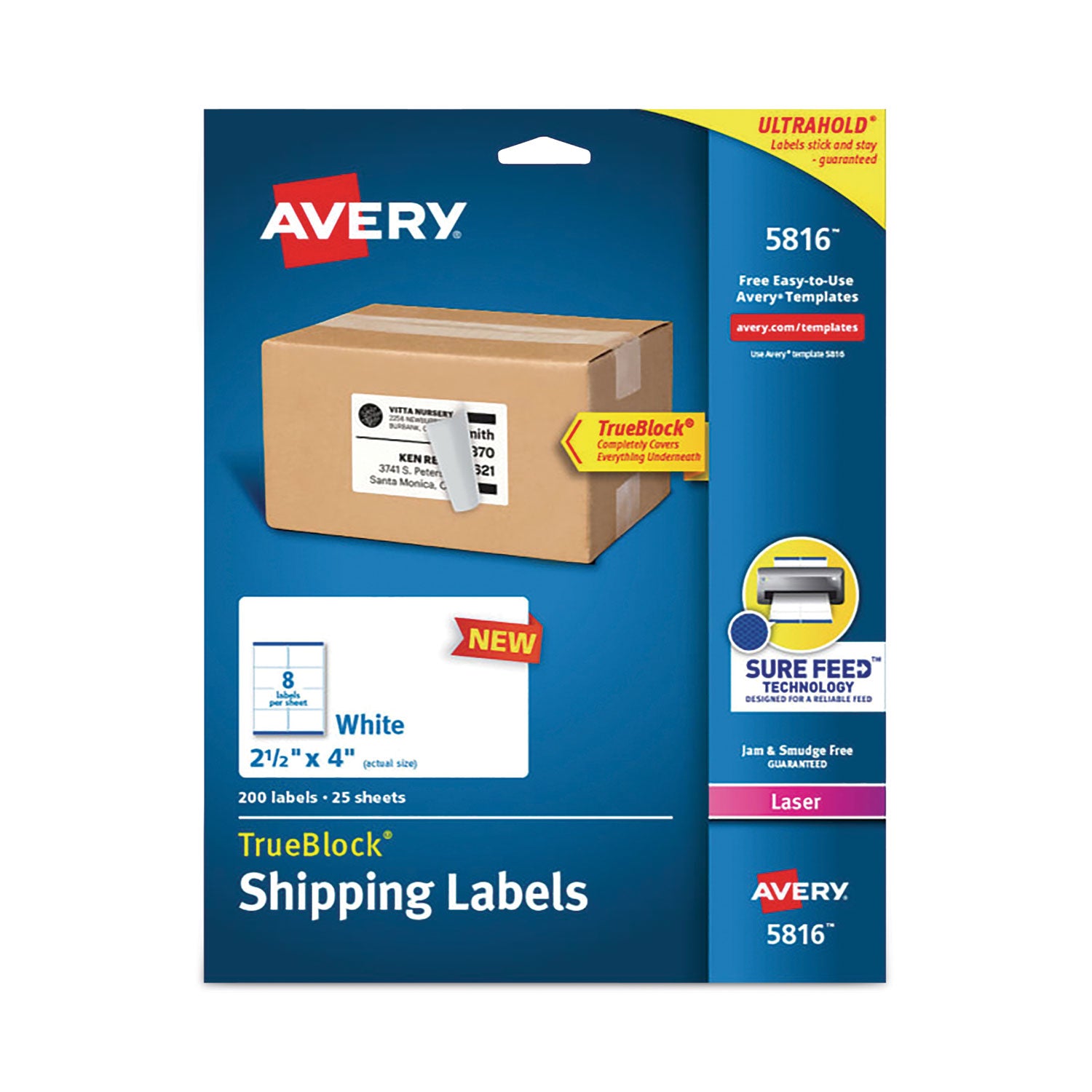 shipping-labels-with-trueblock-technology-laser-printers-25-x-4-white-8-sheet-25-sheets-pack_ave5816 - 1