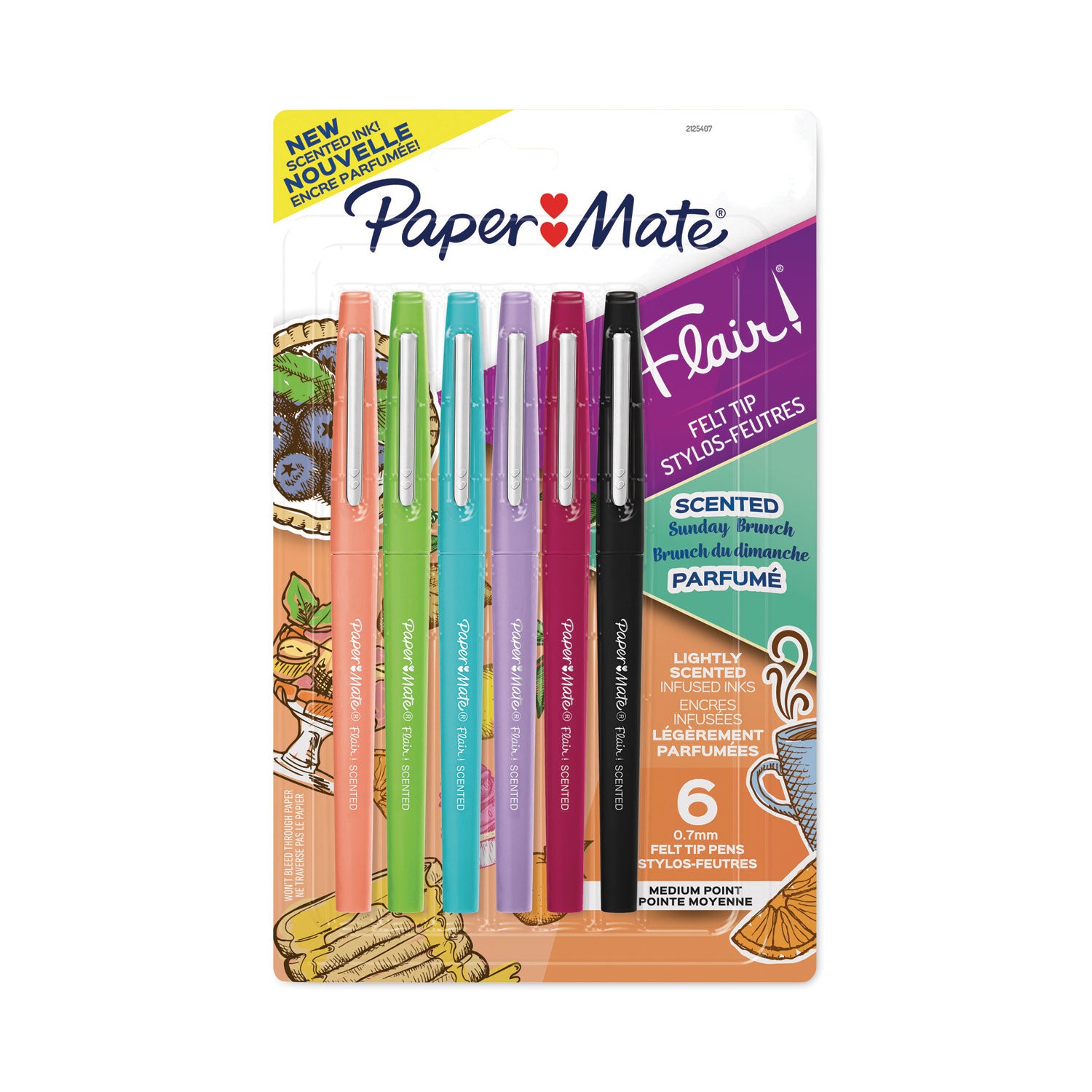flair-scented-felt-tip-porous-point-pen-stick-medium-07-mm-assorted-ink-and-barrel-colors-6-pack_pap2125407 - 1