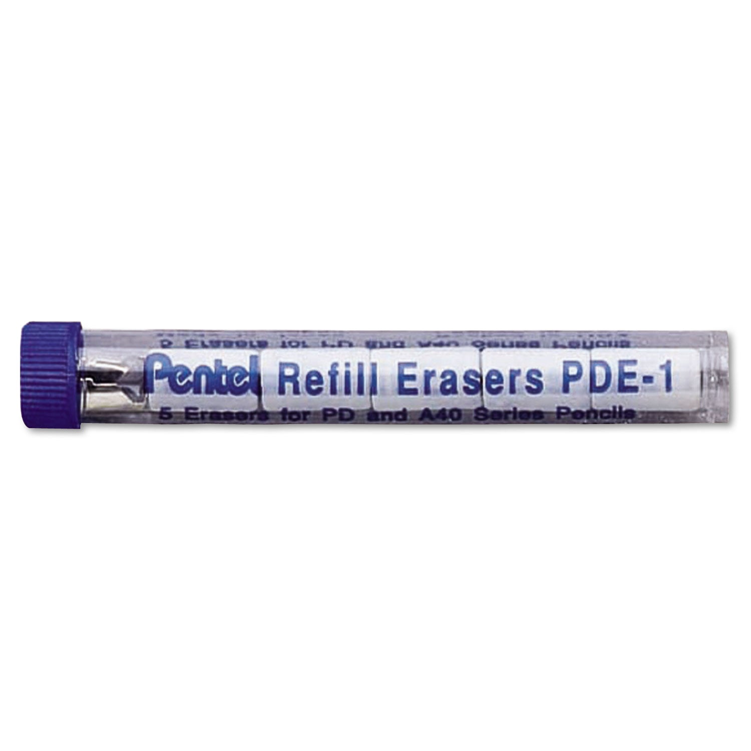 Eraser Refills for Pentel Champ, e-sharp, Jolt, Icy and Quicker Clicker Pencils, Cylindrical Rod, White, 5/Tube -