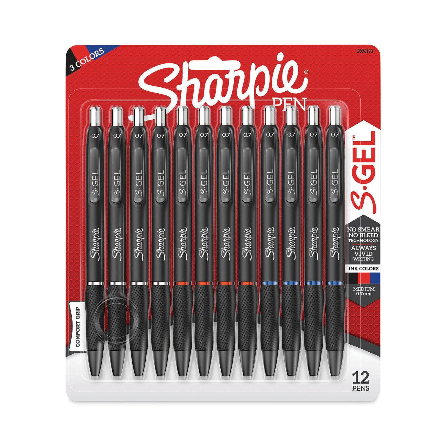 s-gel-high-performance-gel-pen-retractable-medium-07-mm-assorted-ink-colors-black-barrel-dozen_san2096153 - 1