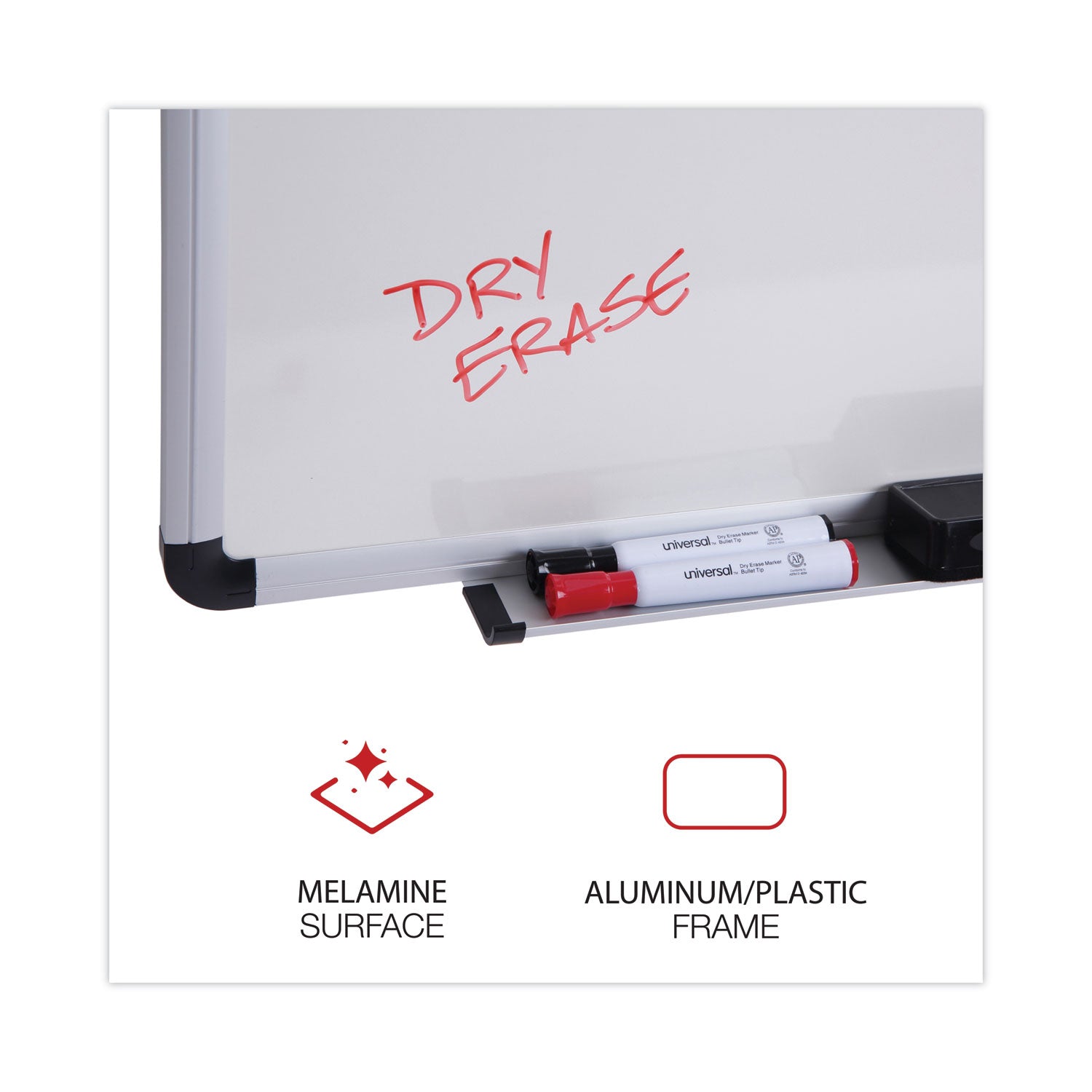 Modern Melamine Dry Erase Board with Aluminum Frame, 36 x 24, White Surface -