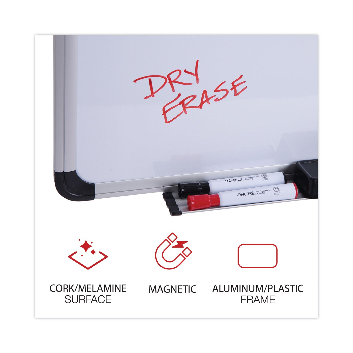 Cork/Dry Erase Board, Melamine, 24 x 18, Tan/White Surface, Gray/Black Aluminum/Plastic Frame -
