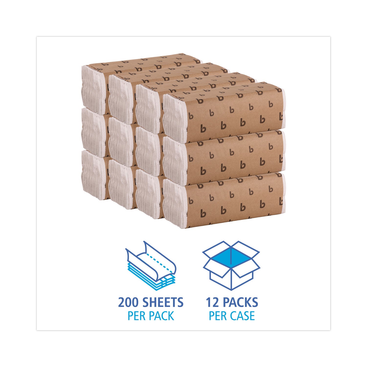 C-Fold Paper Towels, 1-Ply, 11.44 x 10, Bleached White, 200 Sheets/Pack, 12 Packs/Carton -