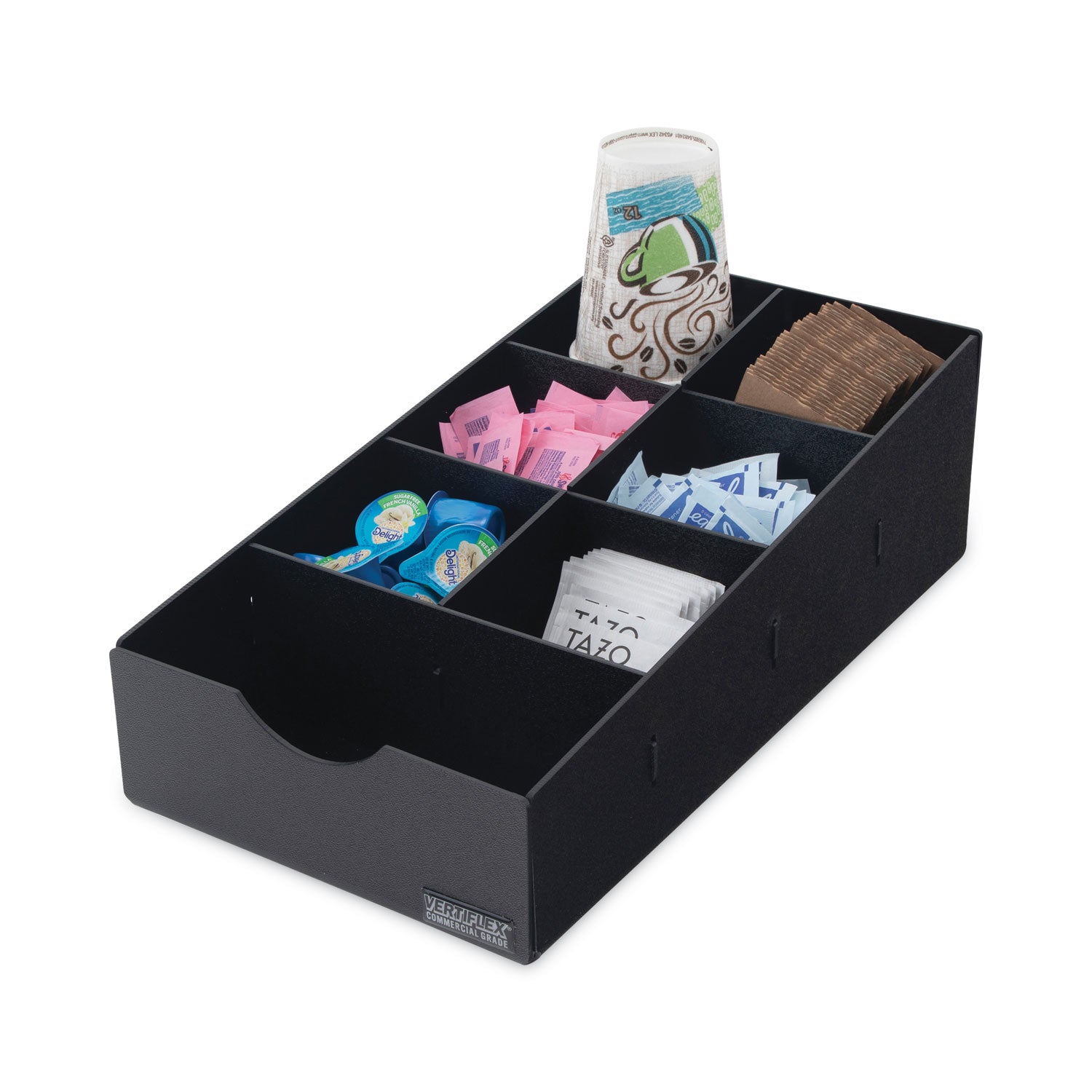 Condiment Caddy, 7 Compartments, 8.75 x 16 x 5.25, Black -