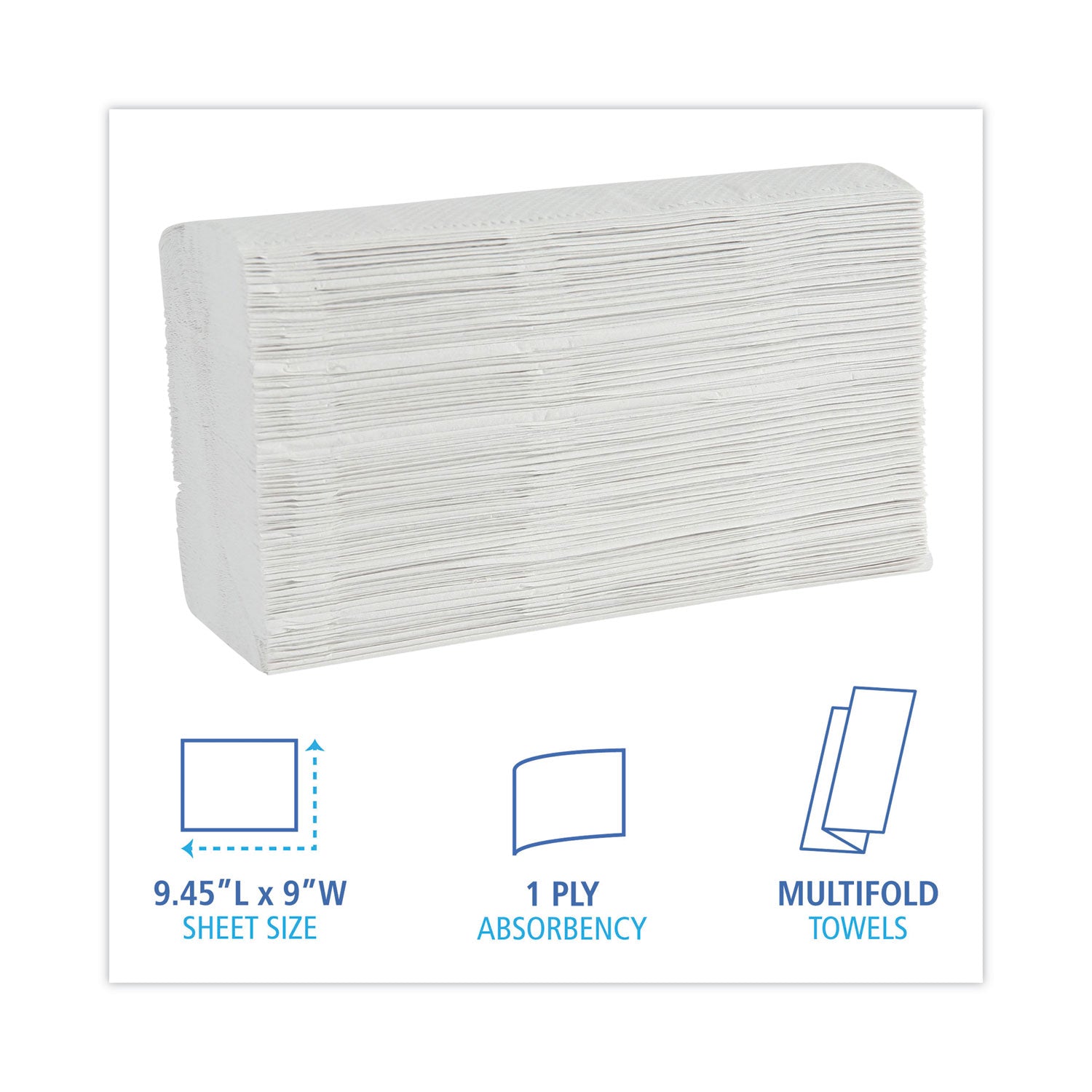Multifold Paper Towels, 1-Ply, 9 x 9.45, White, 250 Towels/Pack, 16 Packs/Carton -