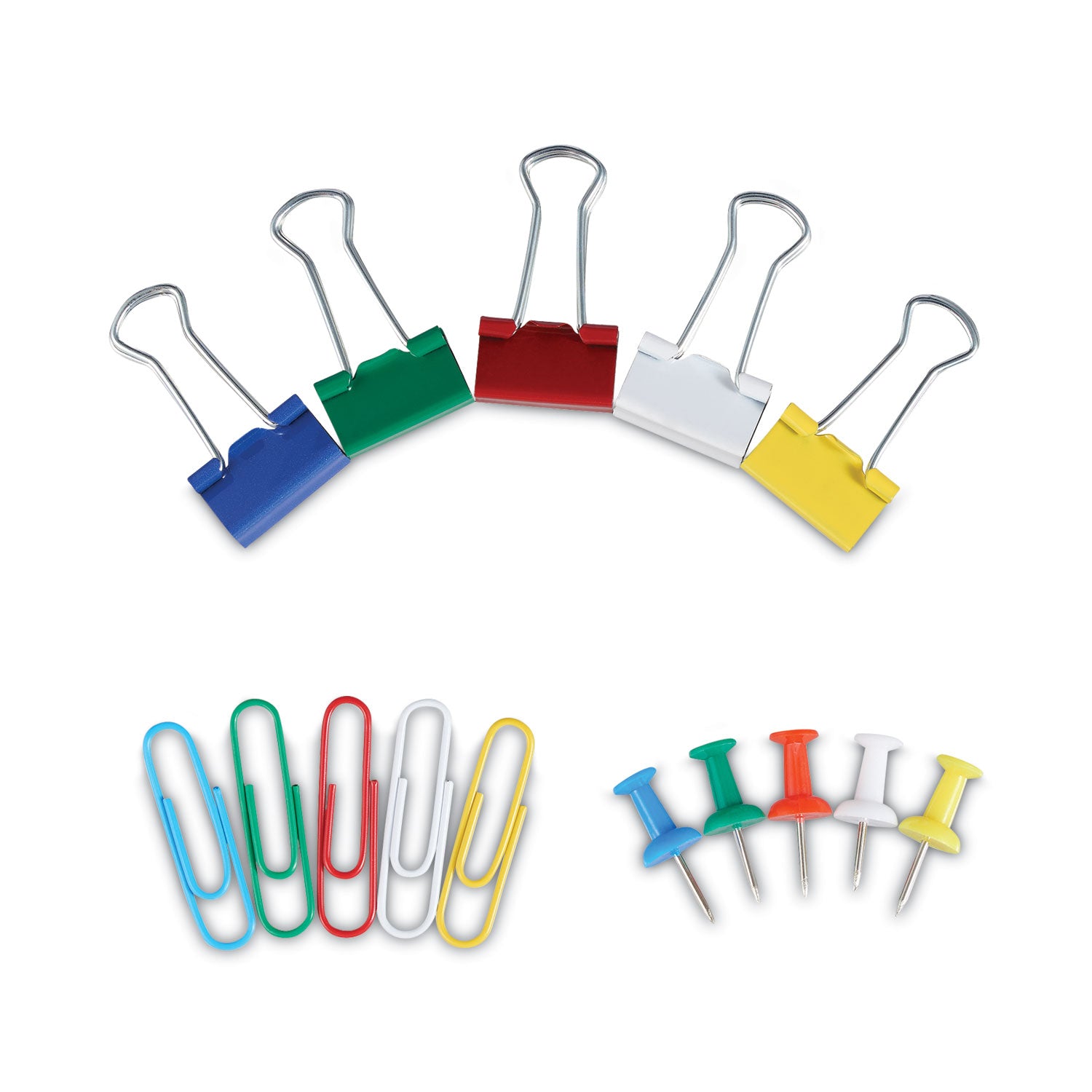 combo-clip-pack-with-3-tier-organizer-tub-380-small-paper-clips-280-push-pins-46-small-binder-clips-assorted-colors_unv31203 - 1