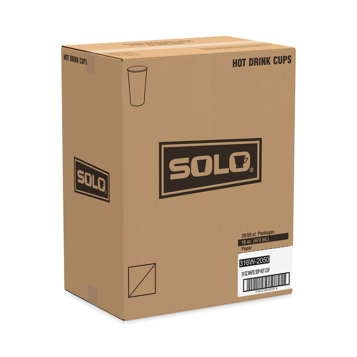 Single-Sided Poly Paper Hot Cups, 16 oz, White, 50 Sleeve, 20 Sleeves/Carton -