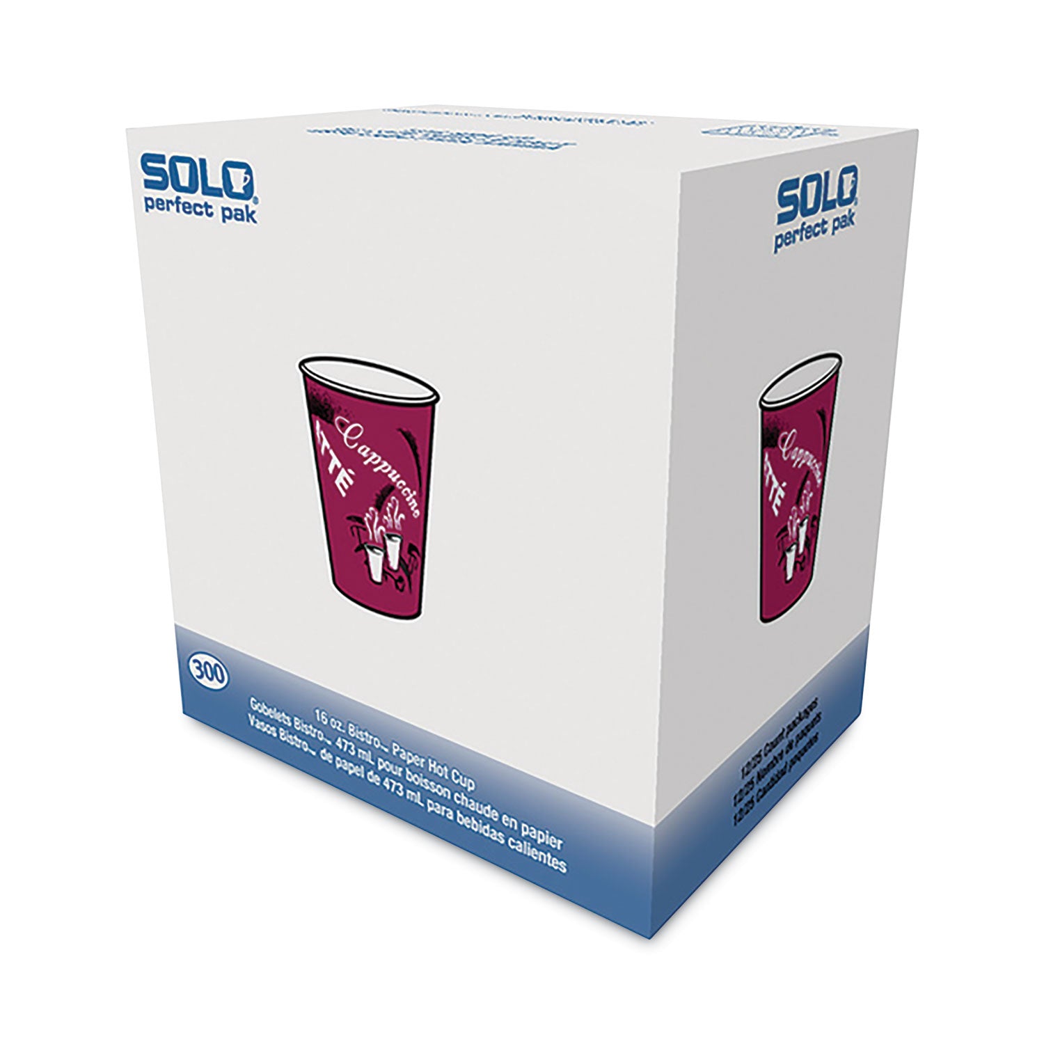 Paper Hot Drink Cups in Bistro Design, 16 oz, Maroon, 300/Carton -