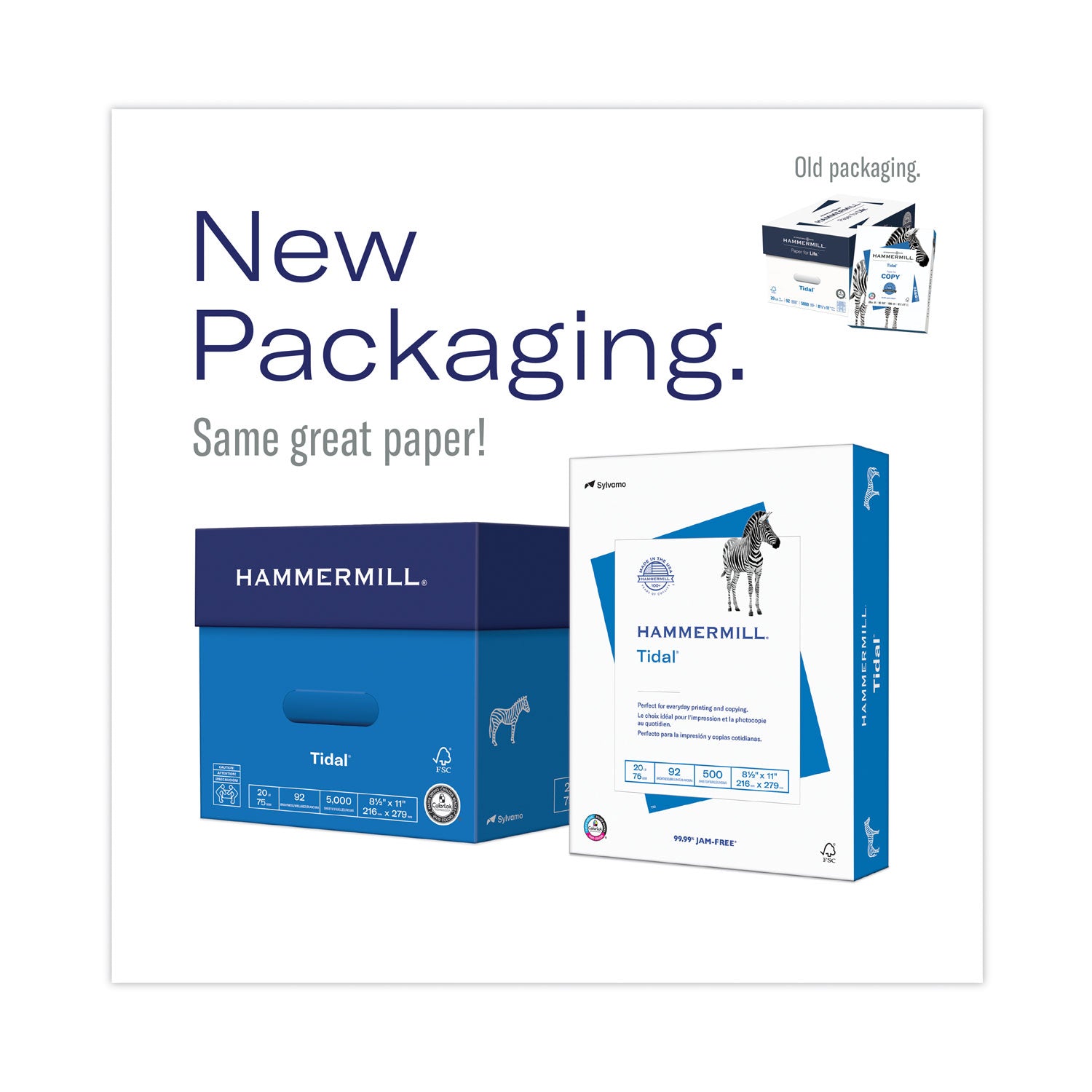Tidal Print Paper, 92 Bright, 20 lb Bond Weight, 8.5 x 11, White, 500 Sheets/Ream, 10 Reams/Carton -
