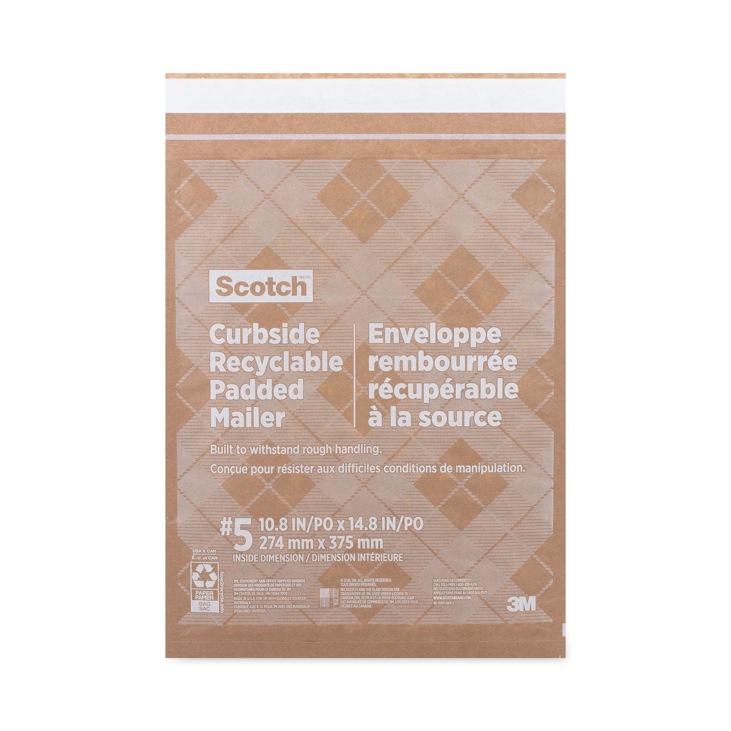 curbside-recyclable-padded-mailer-#5-bubble-cushion-self-adhesive-closure-12-x-1725-natural-kraft-100-carton_mmmcr51 - 1