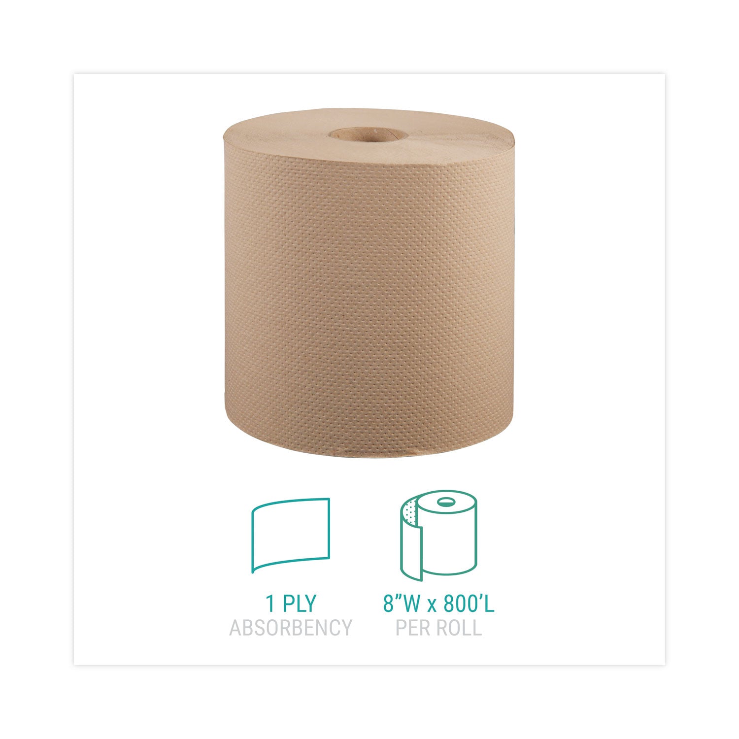 Hardwound Roll Towels, 1-Ply, 8" x 800 ft, Natural, 6 Rolls/Carton -
