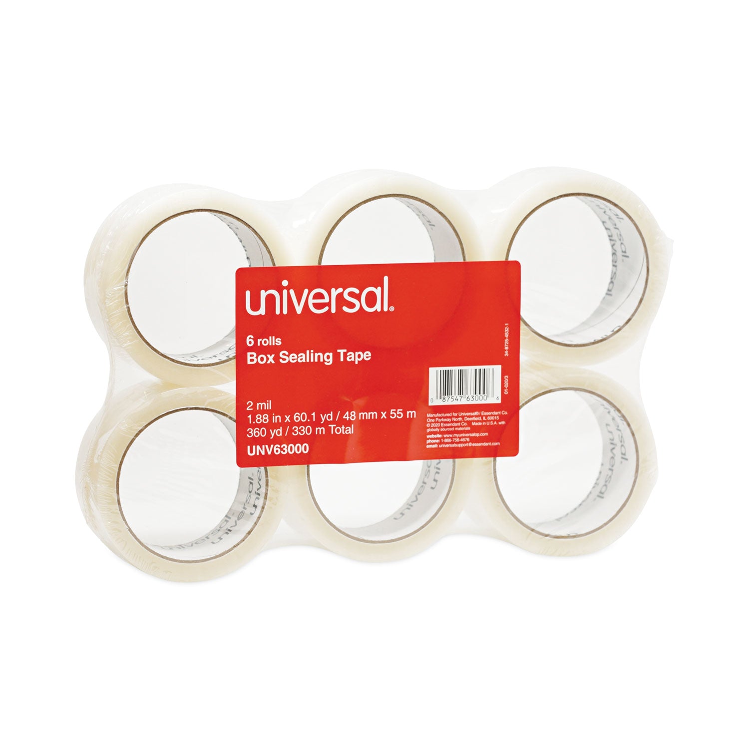 General-Purpose Box Sealing Tape, 3" Core, 1.88" x 60 yds, Clear, 6/Pack -