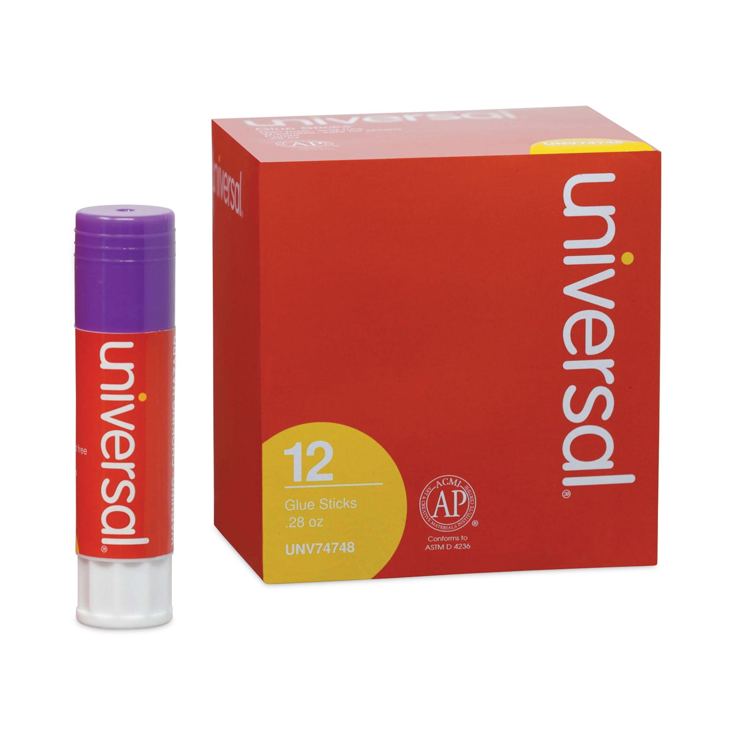Glue Stick, 0.28 oz, Applies Purple, Dries Clear, 12/Pack -