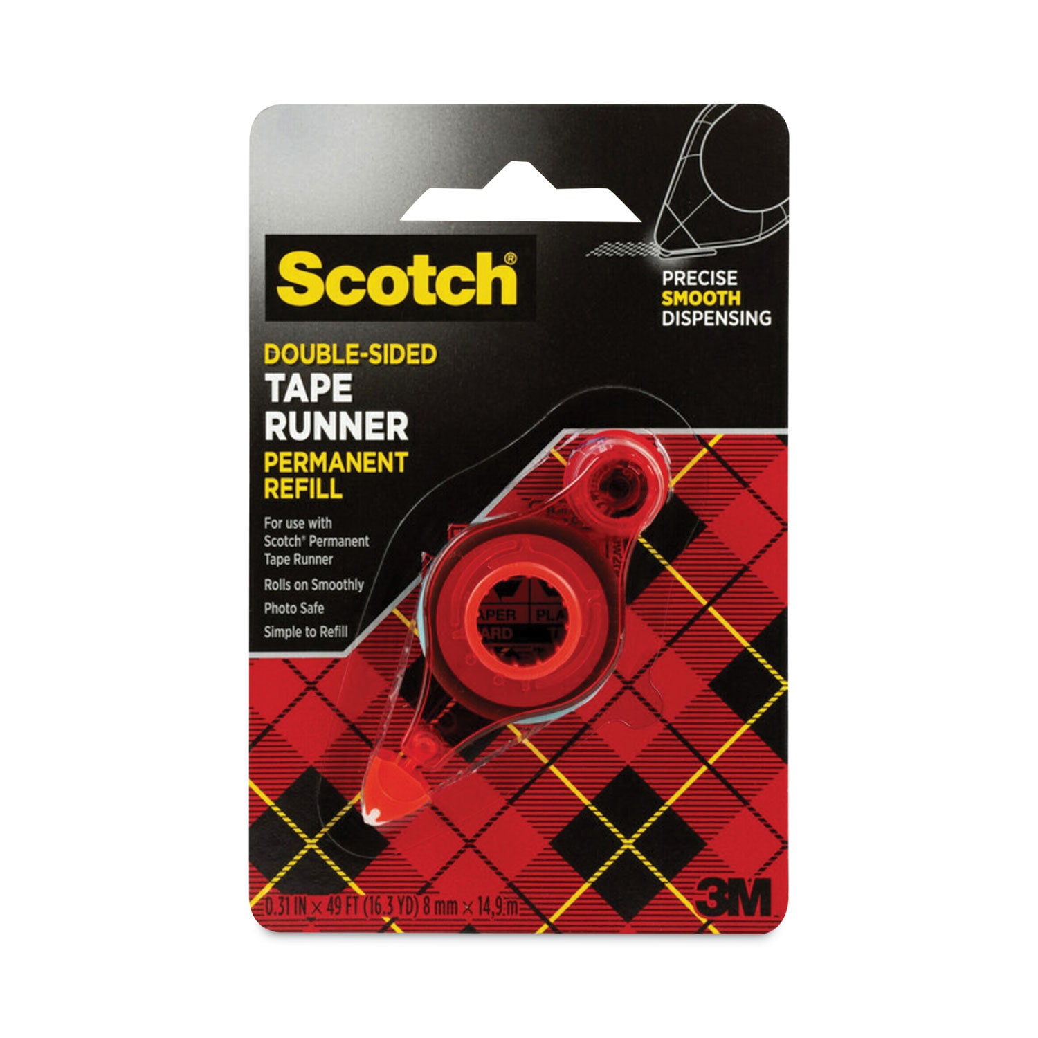 Refill for the Redesigned Scotch 6055 Tape Runner Dispenser, 0.31" x 49 ft, Dries Clear -