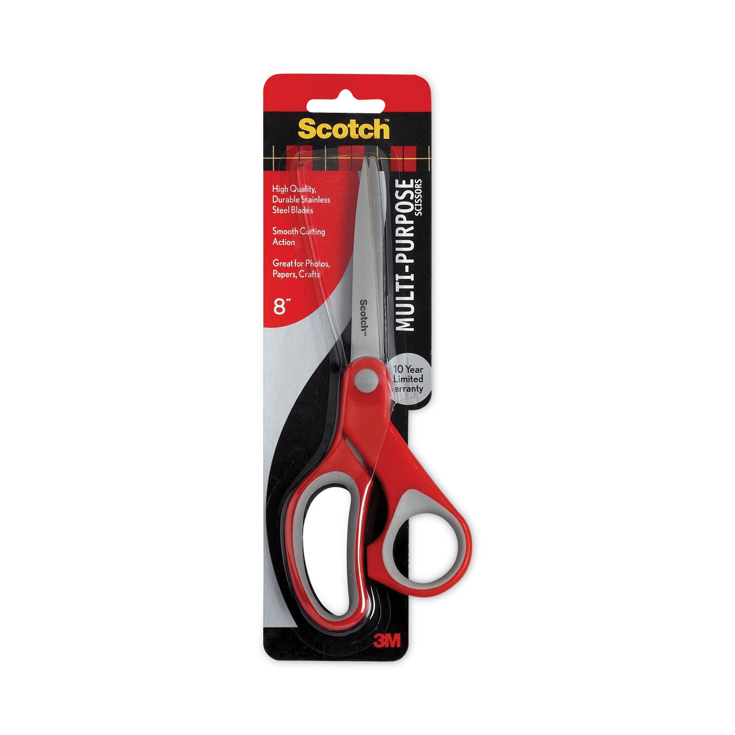 Multi-Purpose Scissors, 8" Long, 3.38" Cut Length, Gray/Red Straight Handle -