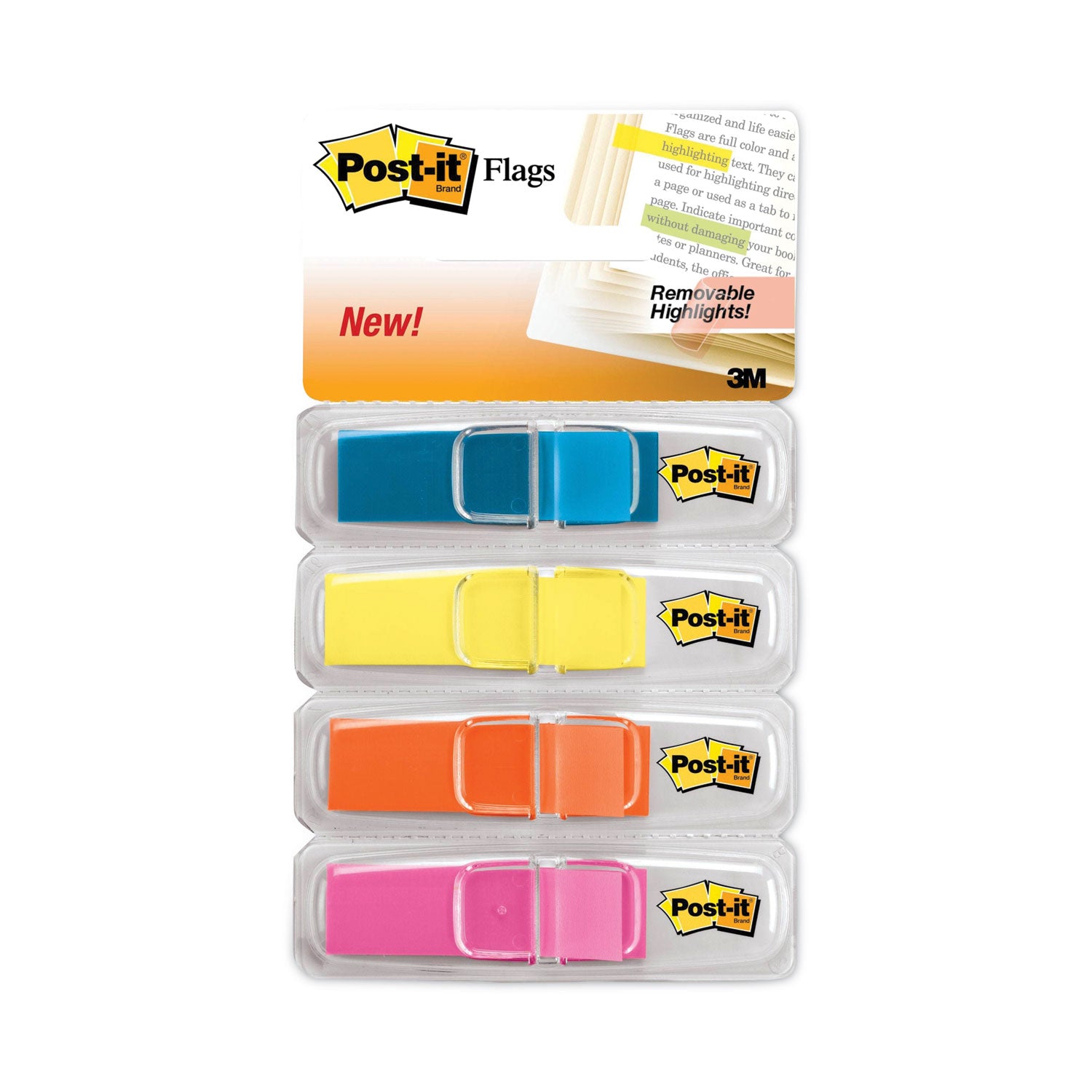 Highlighting Page Flags, 4 Bright Colors, 0.5 x 1.75, 35/Color, 4 Dispensers/Pack -