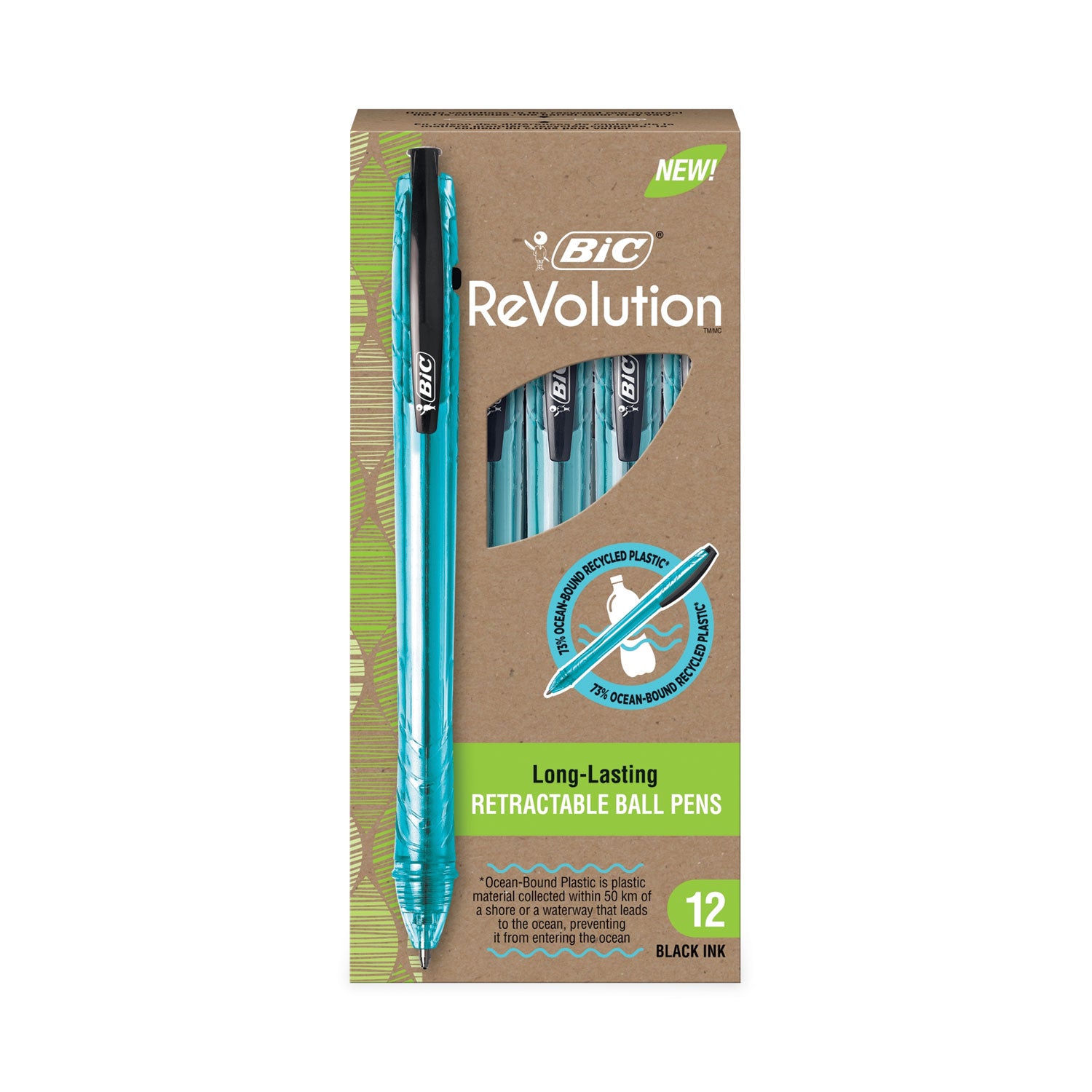 revolution-ocean-bound-ballpoint-pen-retractable-medium-1-mm-black-ink-translucent-blue-barrel-dozen_bicbprr11bk - 2