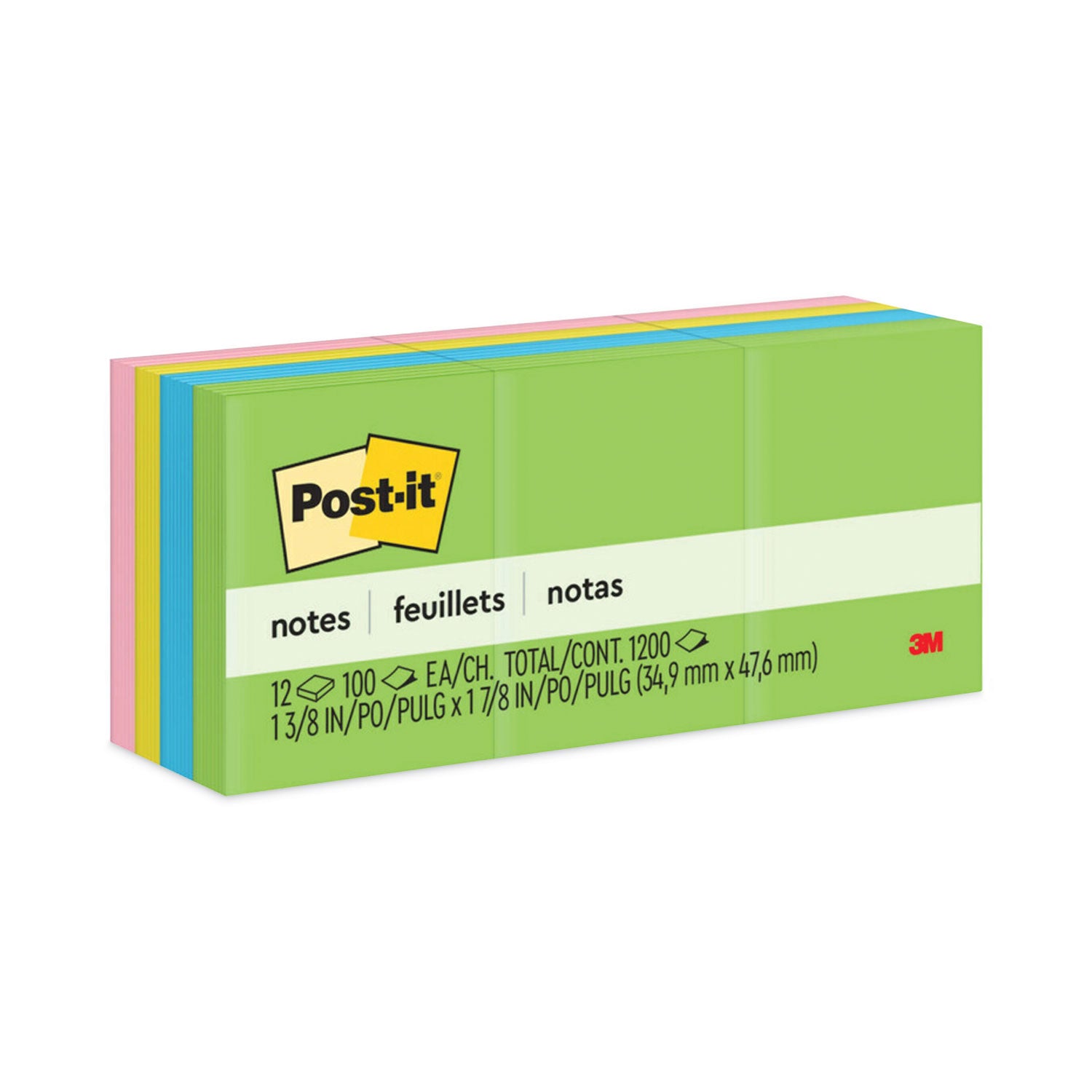 Original Pads in Floral Fantasy Collection Colors, 1.5" x 2", 100 Sheets/Pad, 12 Pads/Pack -
